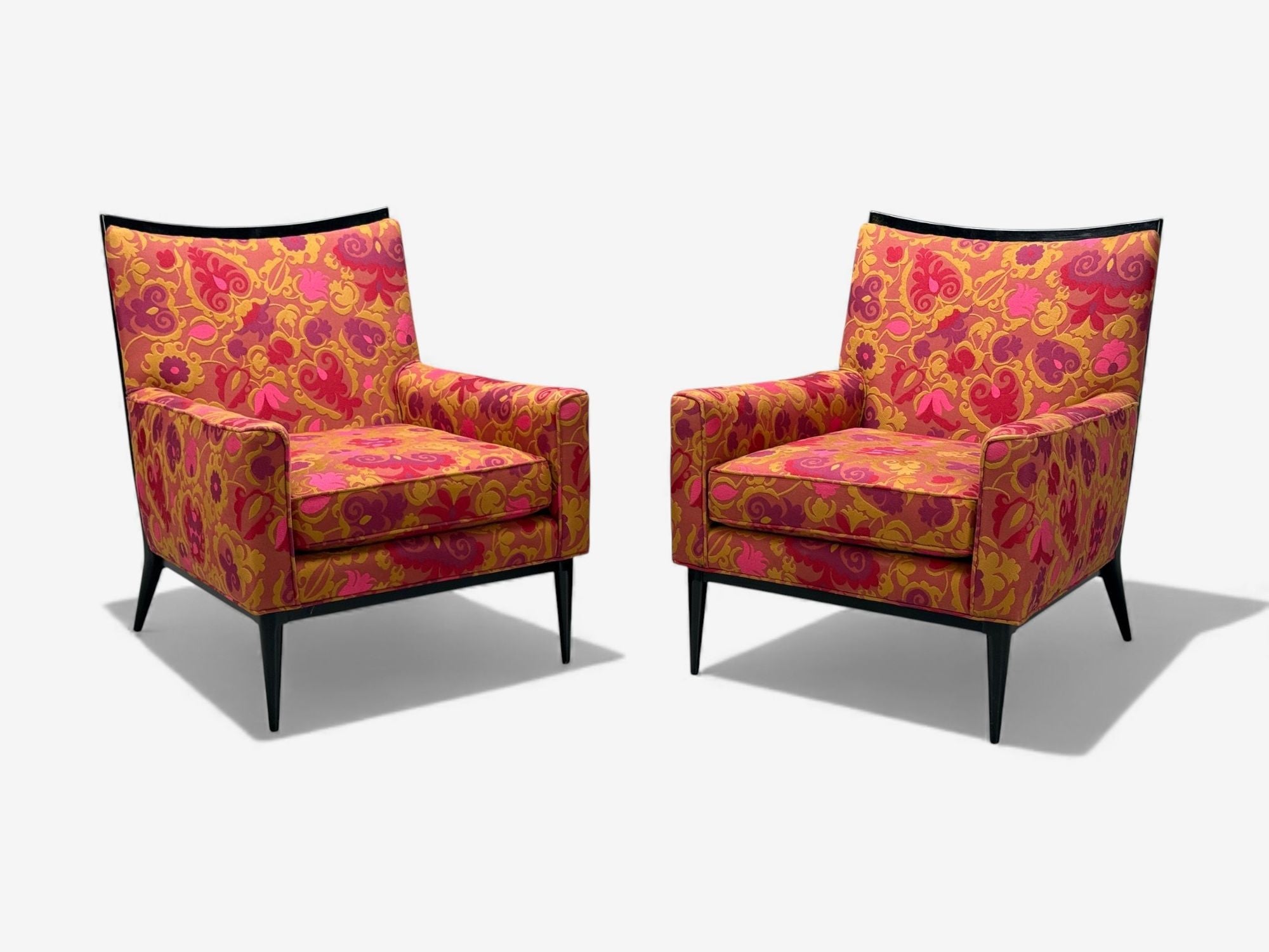 Paul McCobb, Ebonized Wood, Fabric, Lounge Chairs, USA, 1950s