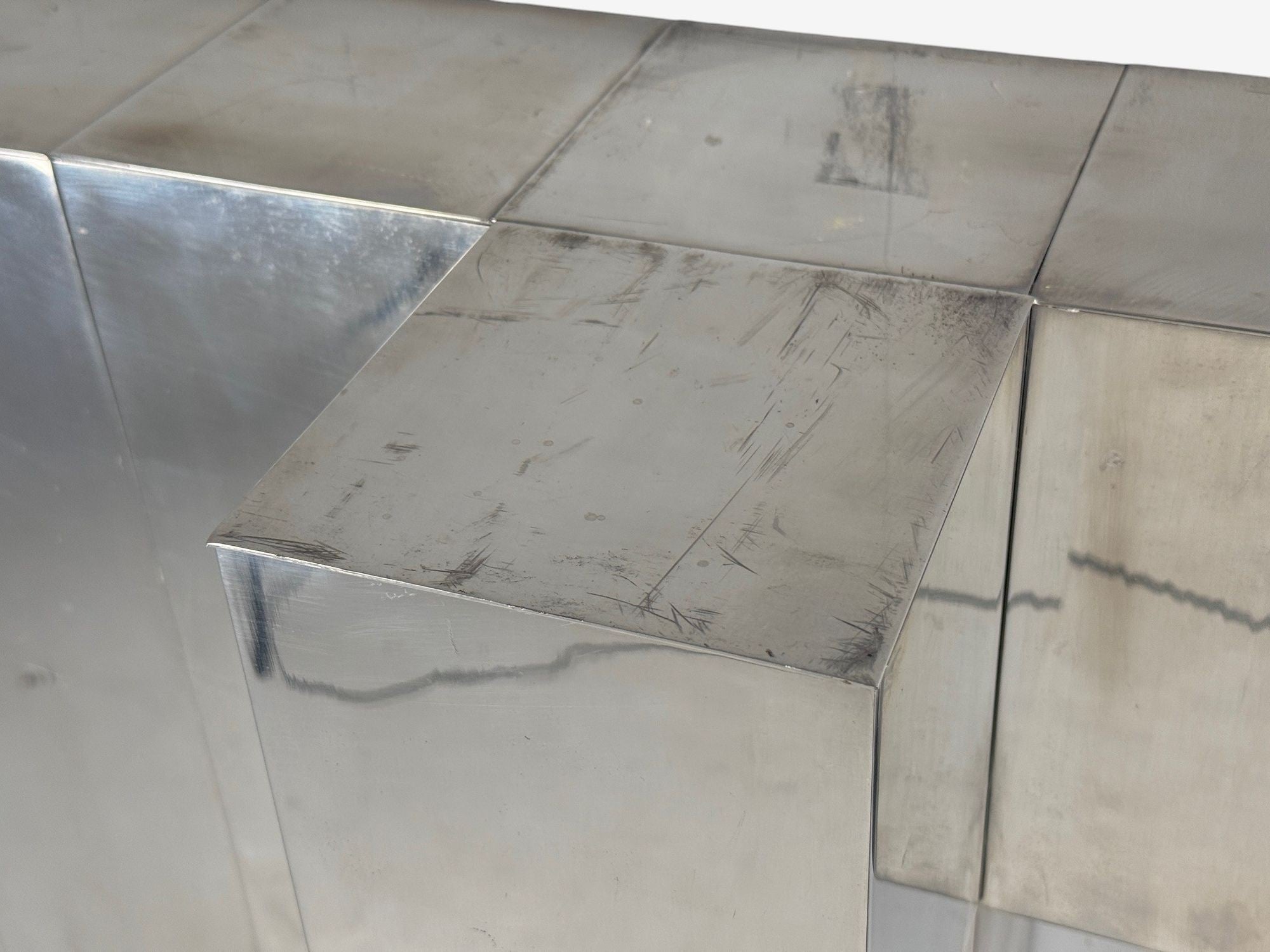 Paul Evans Style, Patchwork Chrome, Mirrored Wall Shelf, USA, 1980s