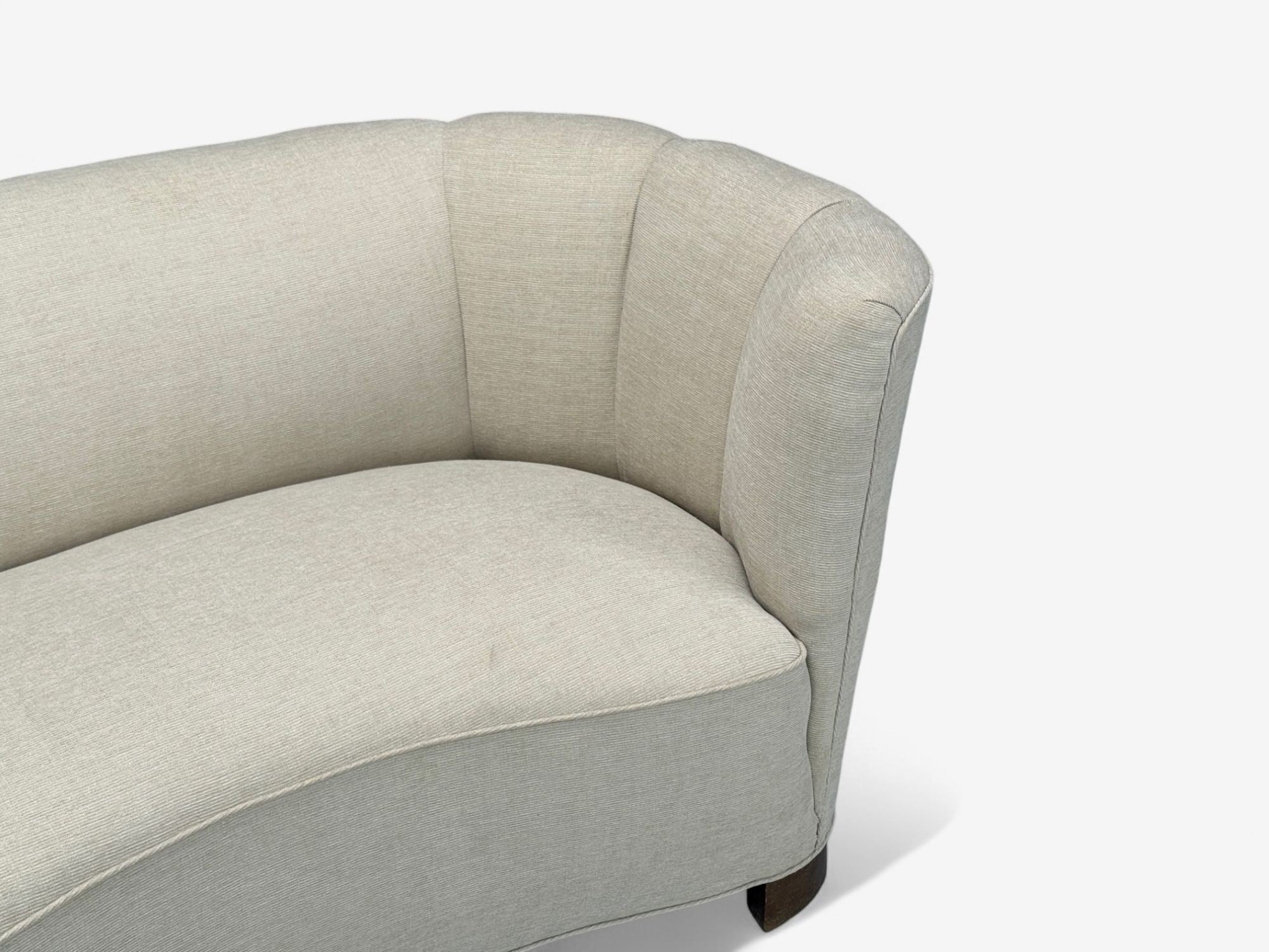 Danish Modern, Beige Fabric, Oak, Banana Sofa, Denmark, 1940s