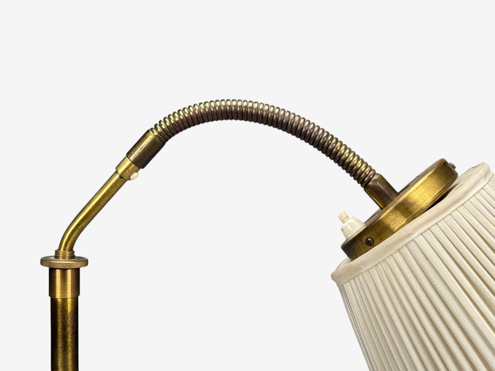 H.W. Armatur, Swedish Modern, Floor Lamp, Brass, Fabric, Sweden, 1940s