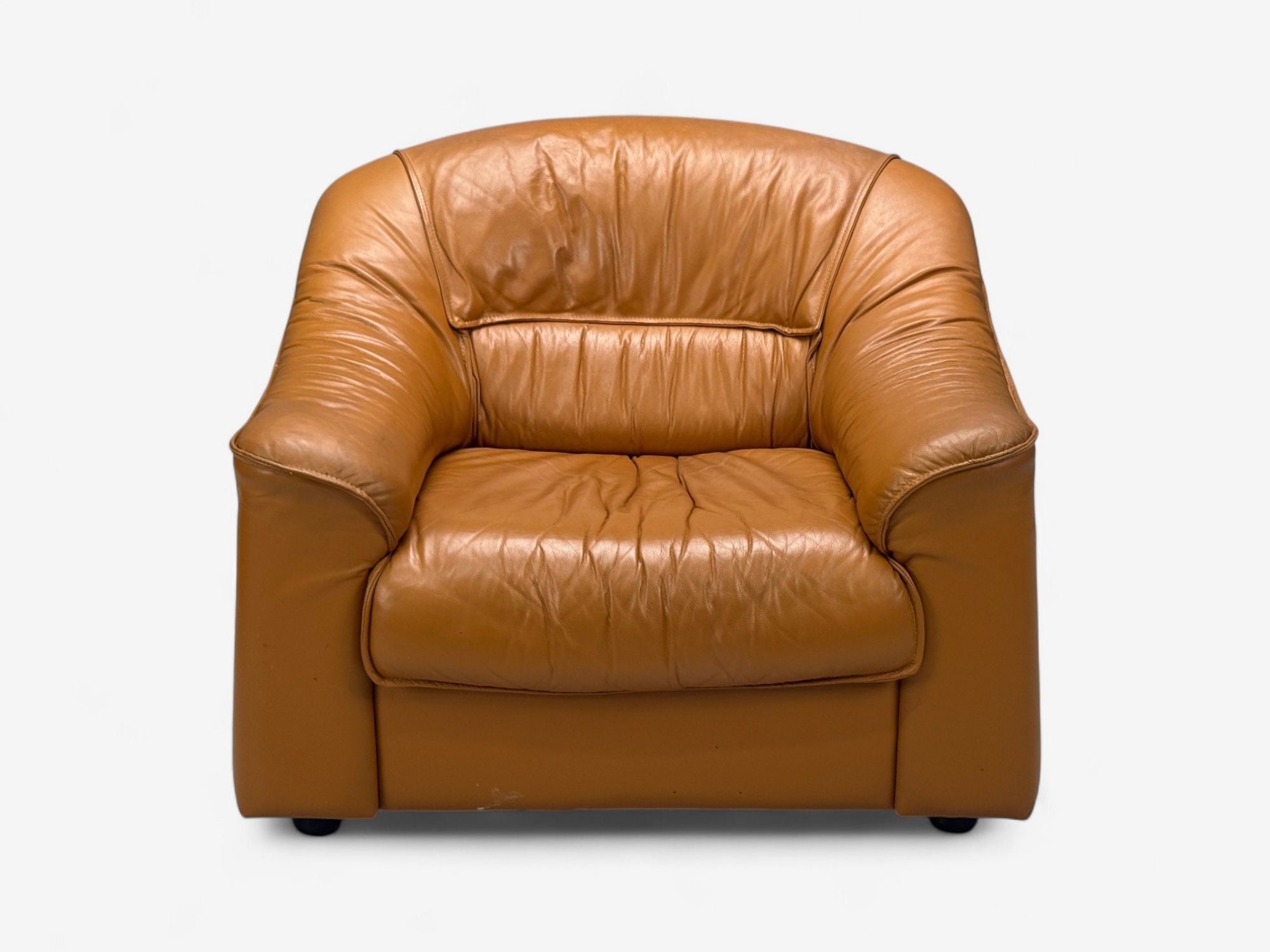 Italian Modern, Cognac Leather, Large Lounge Chairs, Italy, 1970s