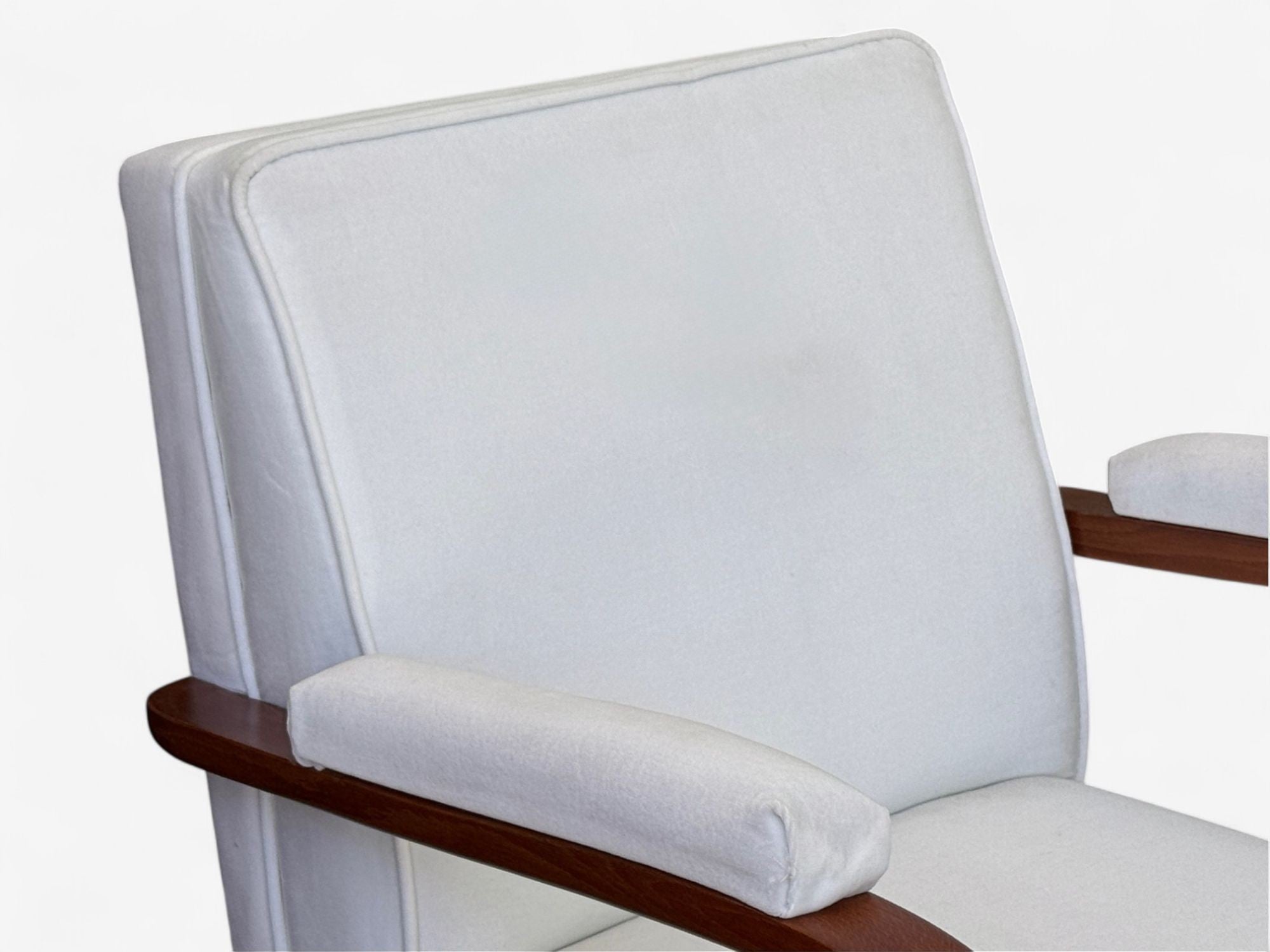 Maison Leleu Style, French Modern, White Mohair, Wood, Lounge Chairs, 1970s