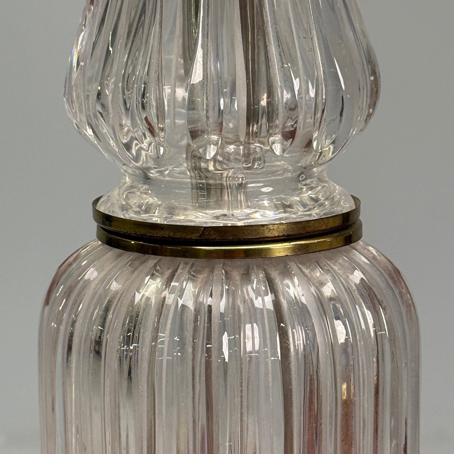 Hollywood Regency Style, Table Lamps, Fluted Crystal, Gilt Metal, USA, 1980s