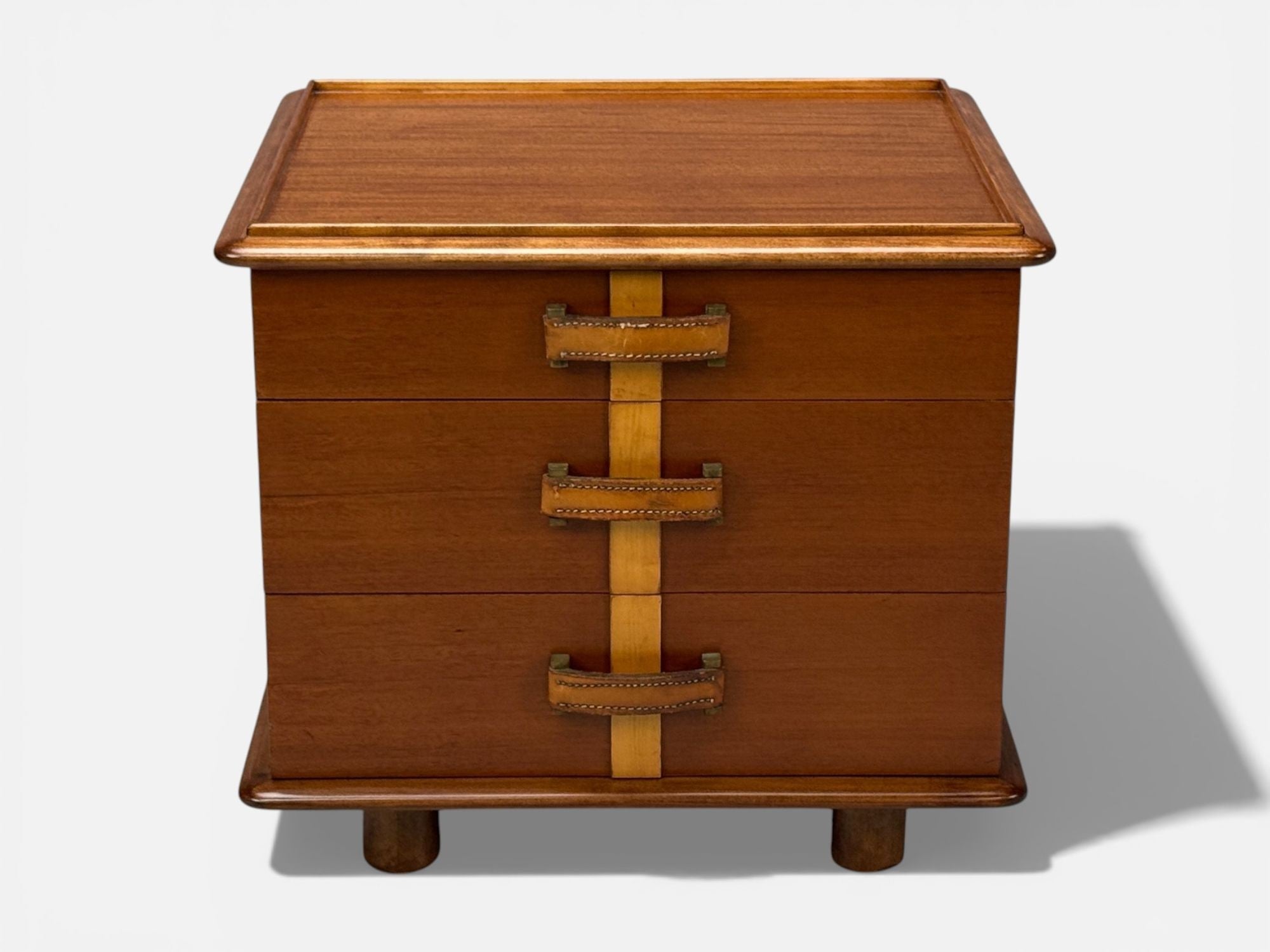 Paul Frankl, Rare Nightstands, Mahogany, Rock Maple, Brass, Leather, USA, 1950s