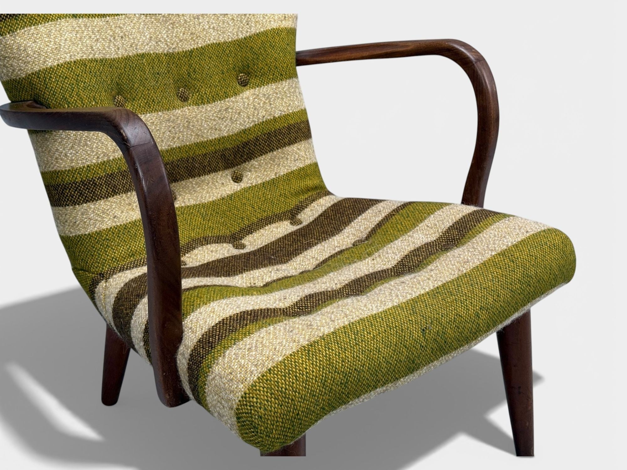 Philip Arctander Style, Lounge Chair, Wool, Walnut, Denmark, 1940s