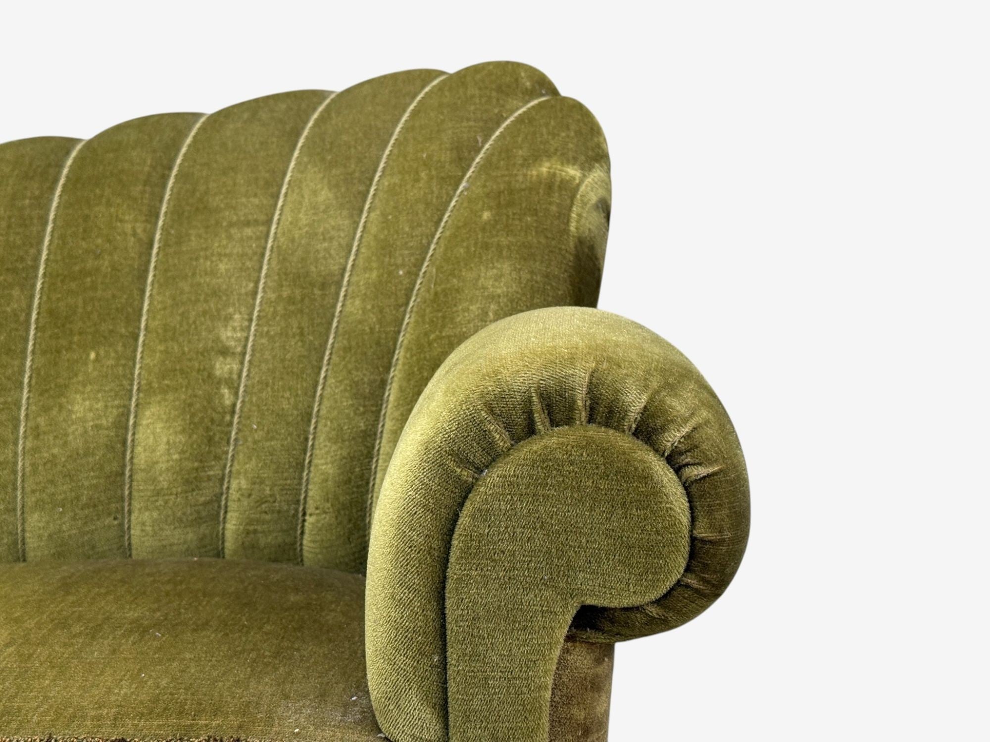 Swedish Modern, Sofa, Green Velvet, Elm, Sweden, 1940s