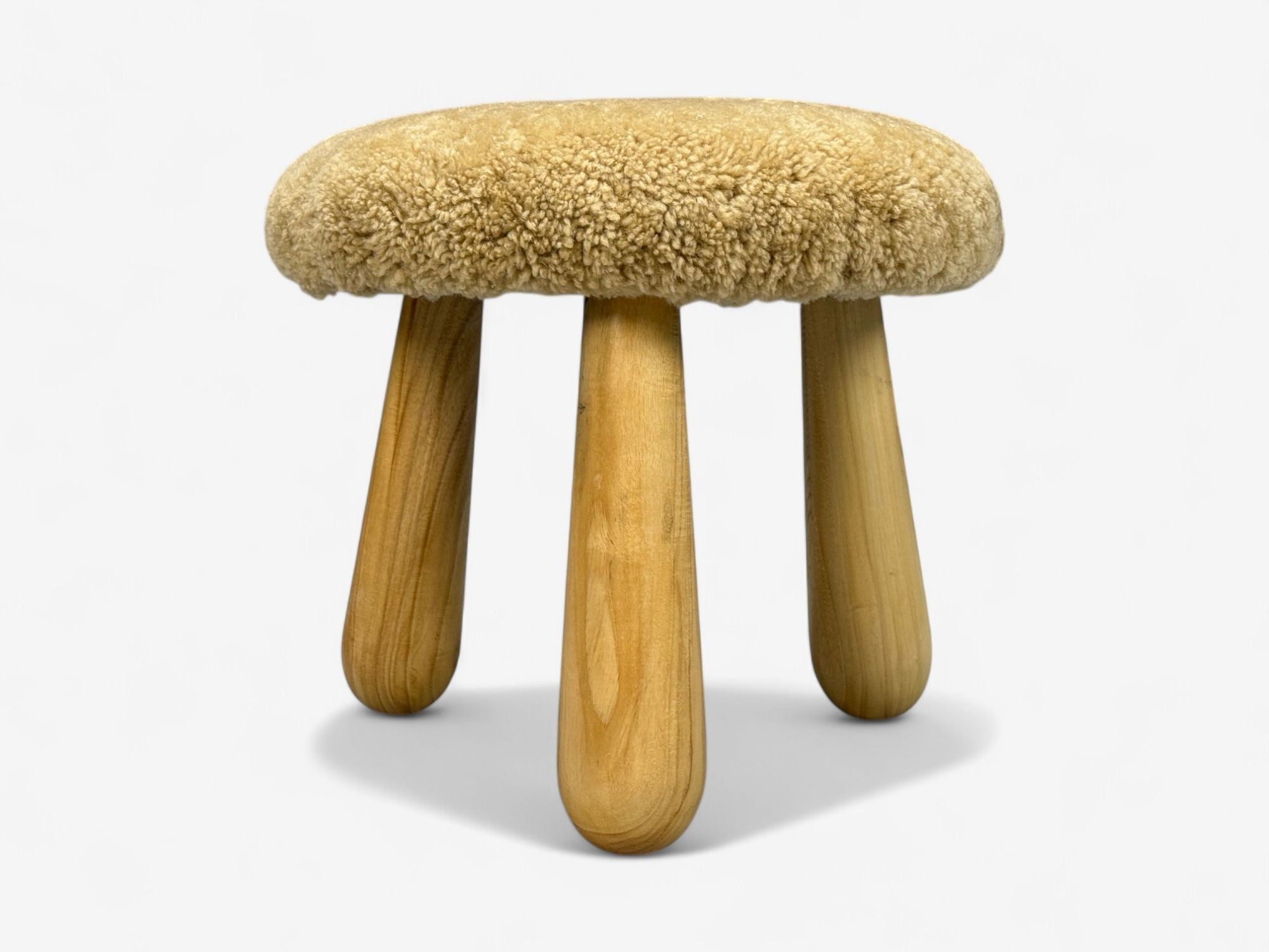Danish Modern Style, Honey Sheepskin, Maple, Shearling Footstools, 21st C.