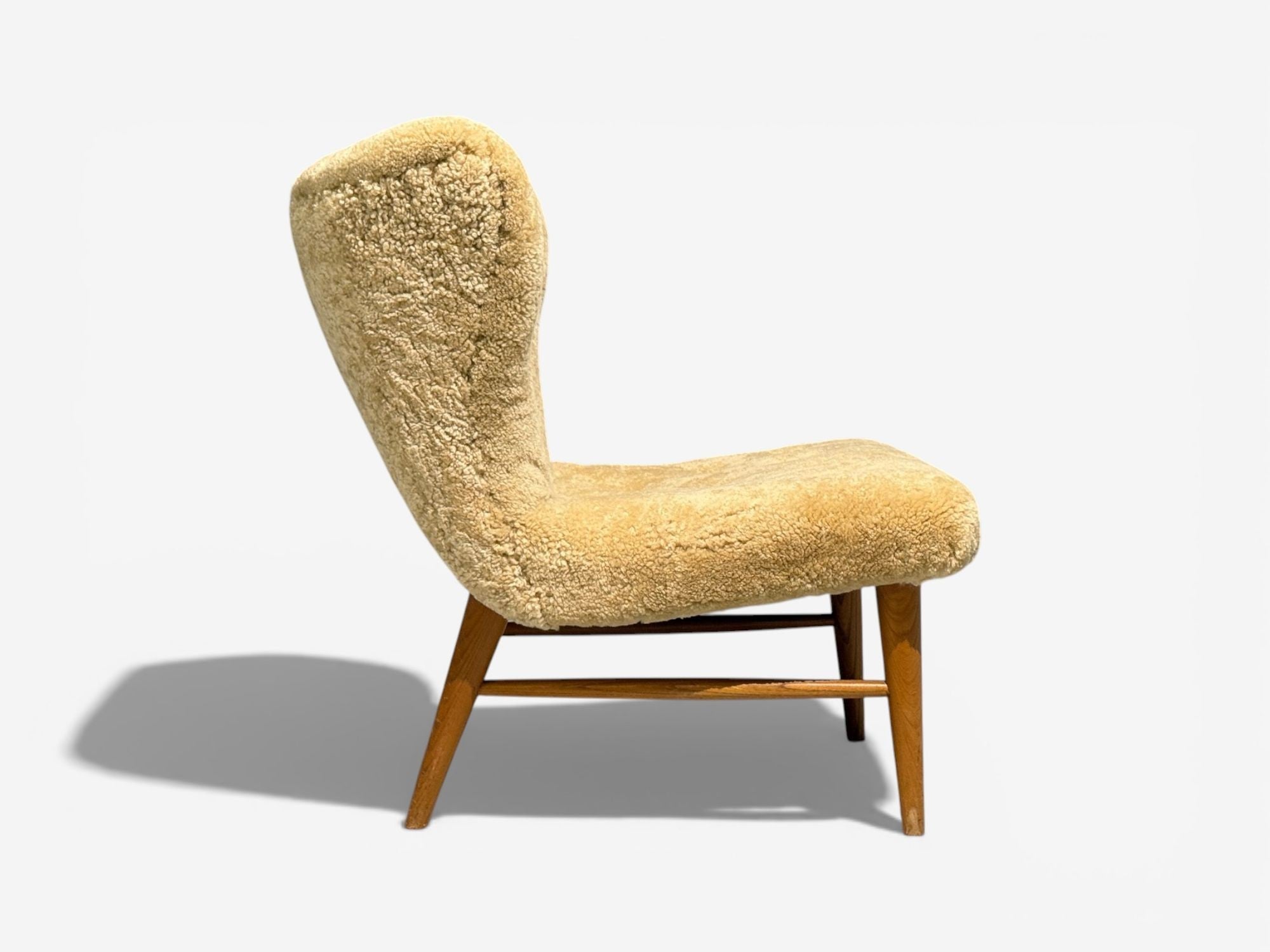 Erik Bertil Karlén, Rare Easy Chair, Beech, Shearling, Sweden, 1940s