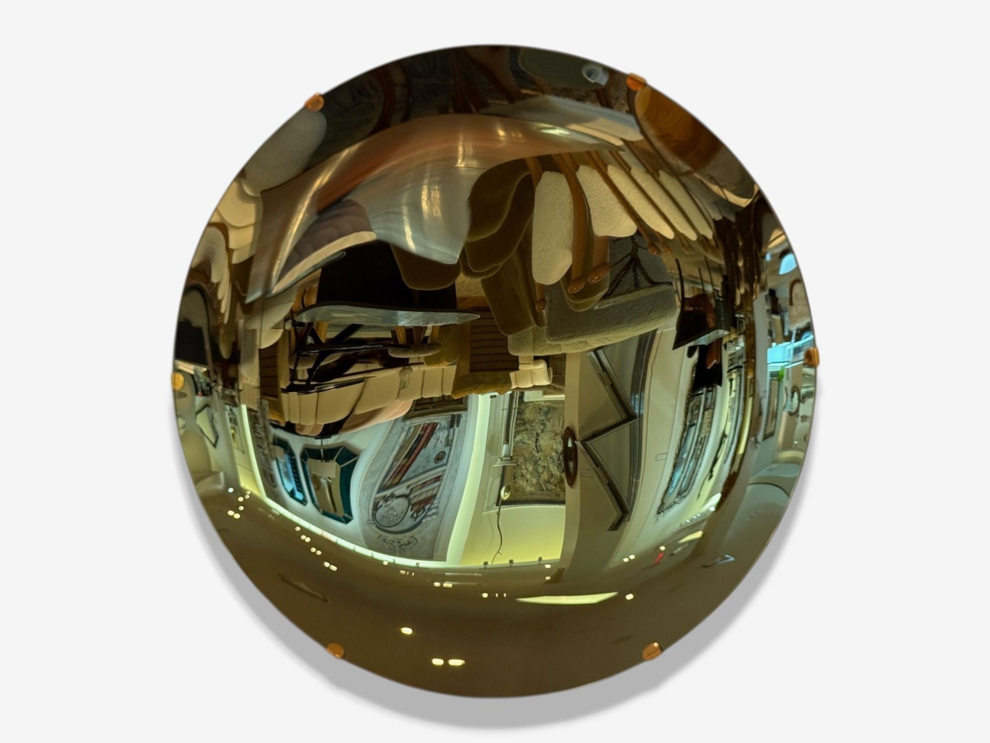 Contemporary, Concave Glass, Brass, Vintage Green Modern Space Age Wall Mirror