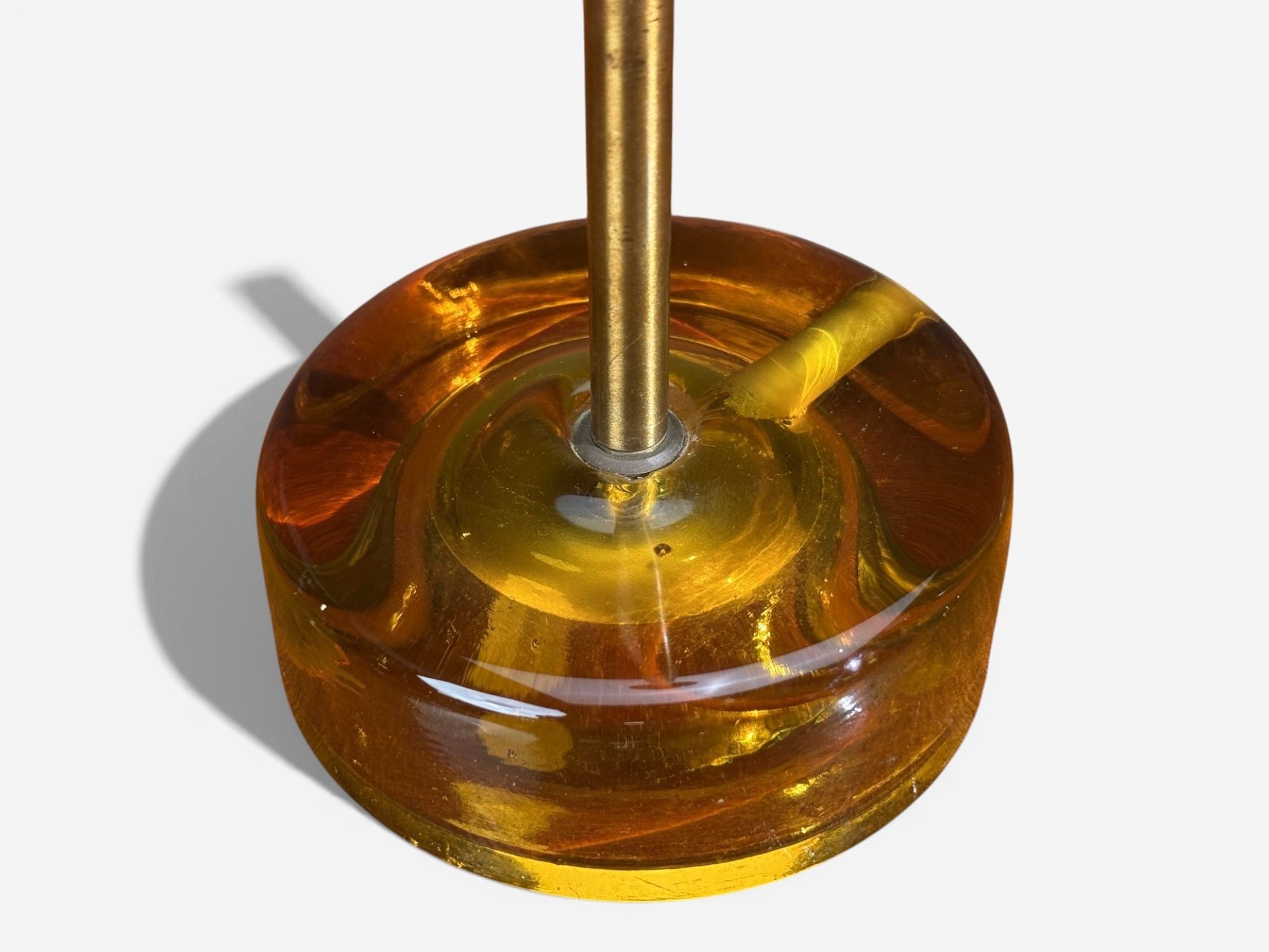Nybro Armaturfabrik, Table Lamps, Amber Glass, Brass, Sweden, 1970s