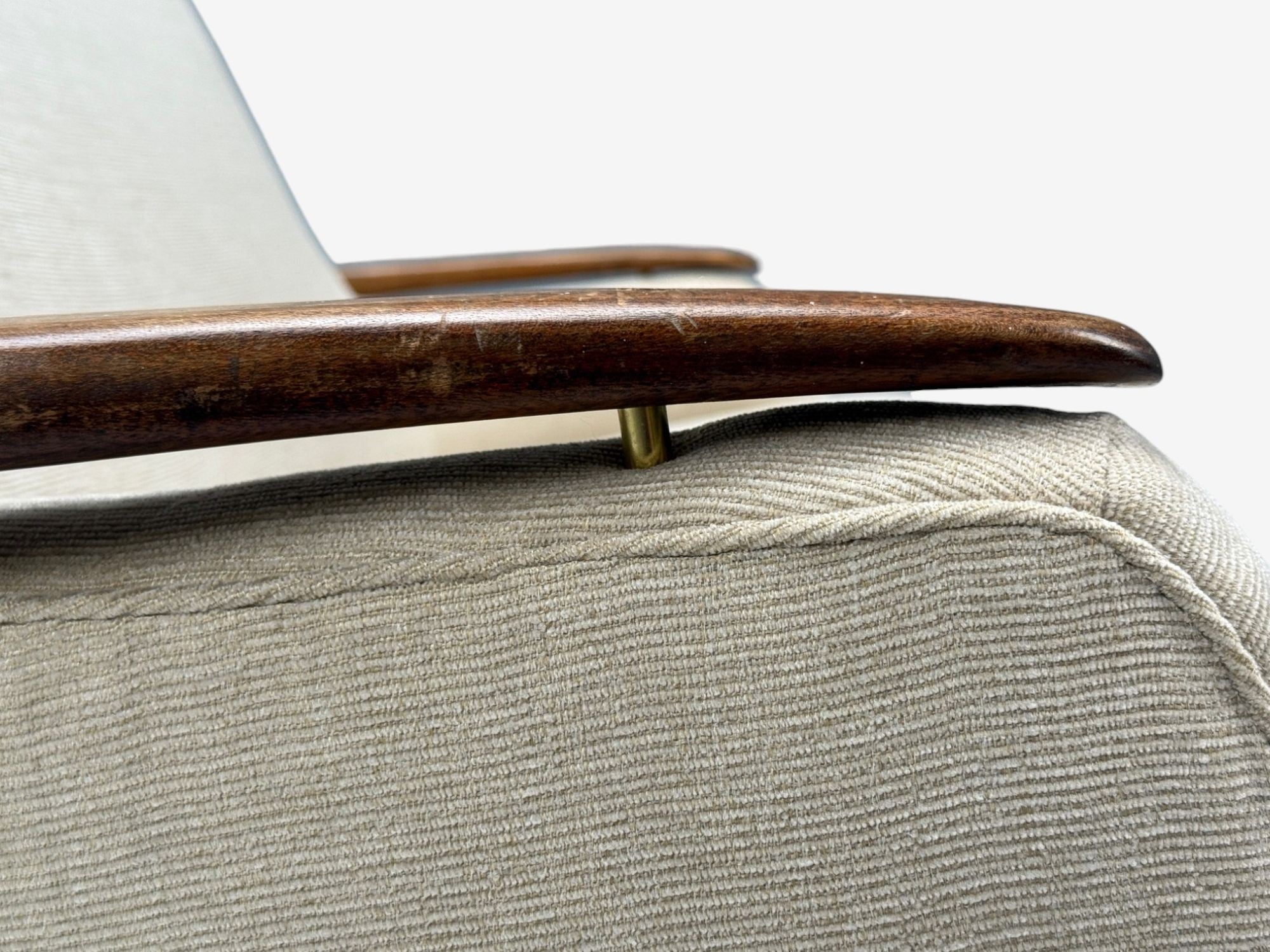 Finn Juhl Style, Danish Modern, Wood, Beige Fabric, Sofa, Denmark, 1950s