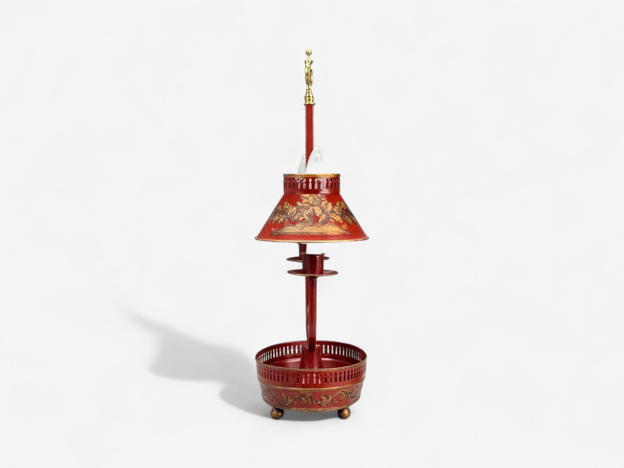 Chinese Export, Painted Metal, Brass, Red Japanned Table Lamp, 20th C.