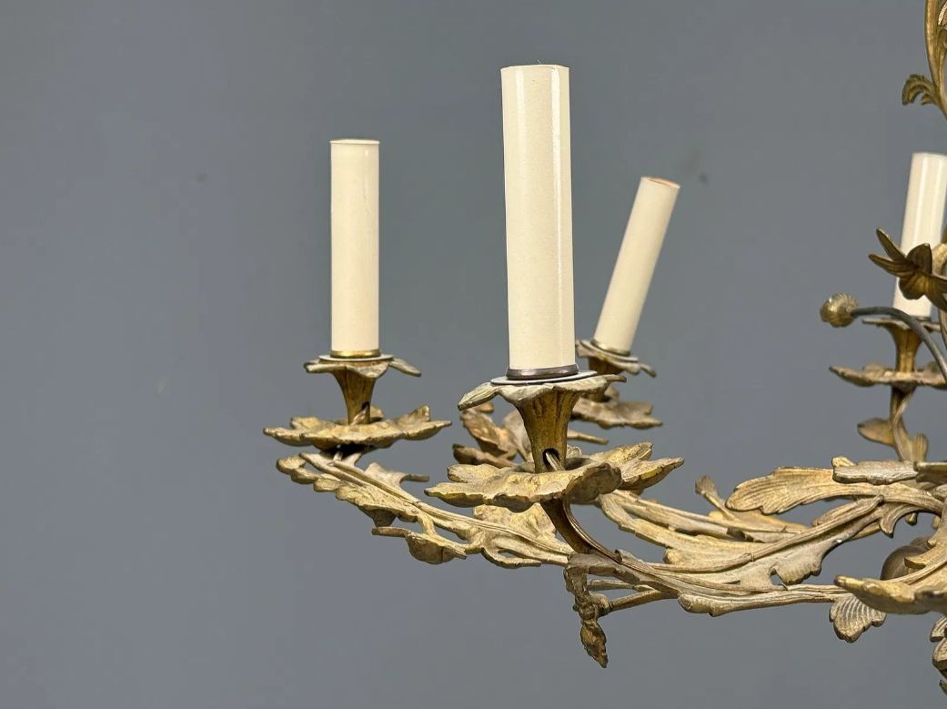 Rococo Style, Leaf and Vine Chandelier, Dore Bronze, Italy, 1920s