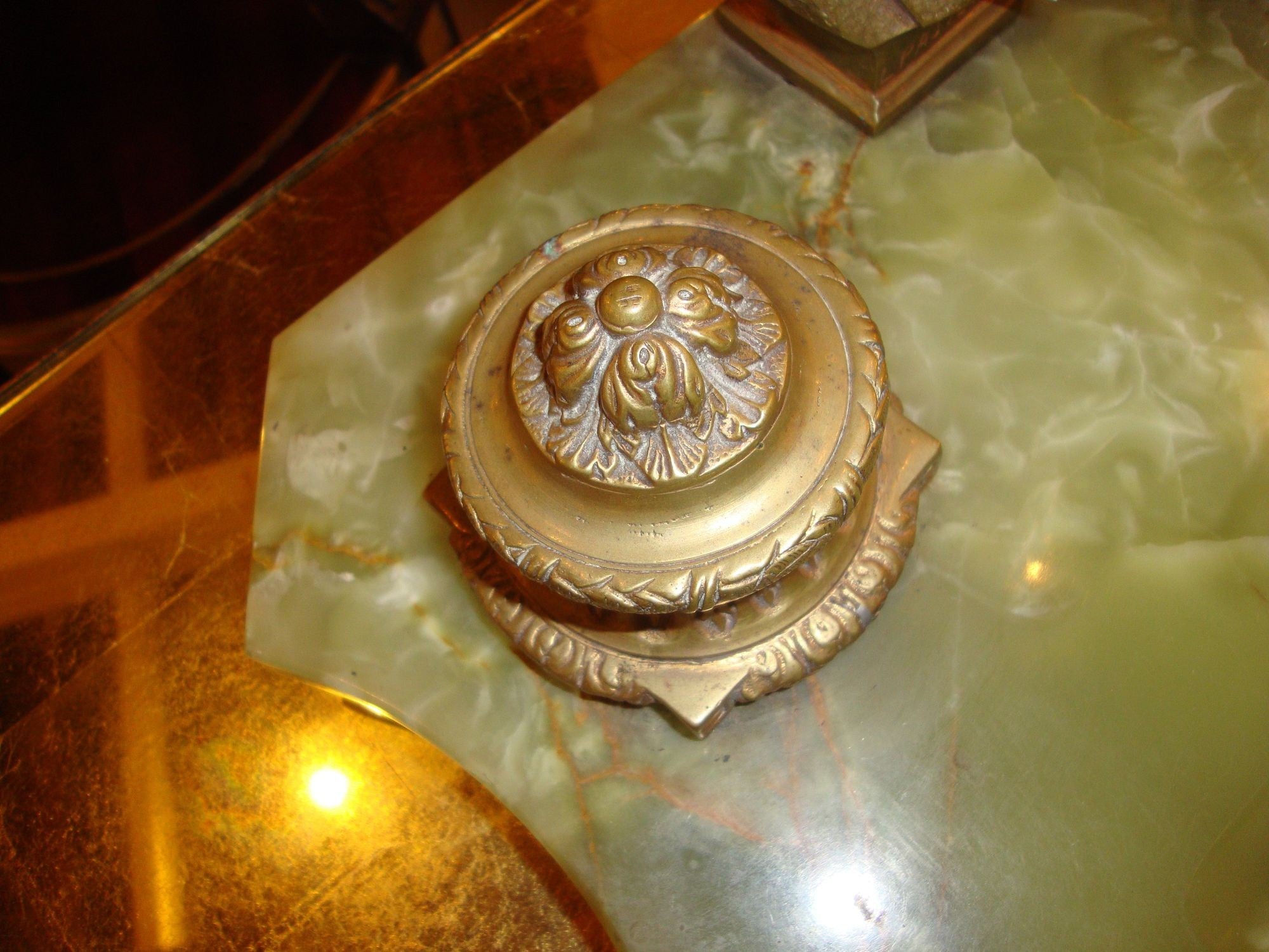 Onyx and Bronze Inkwell Desk Set