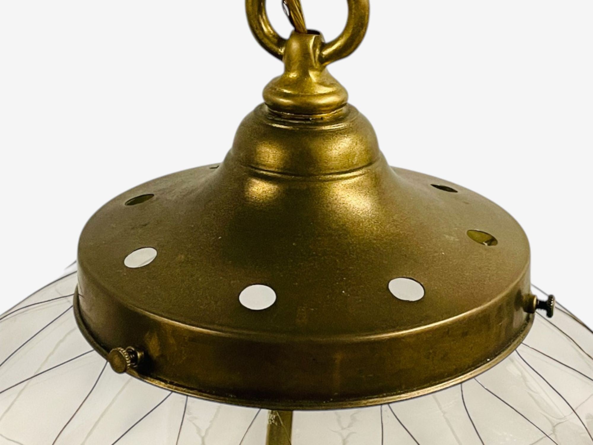 French Mid Century Modern, Brass, Blown Glass, Globe Pendant Lights,1950s