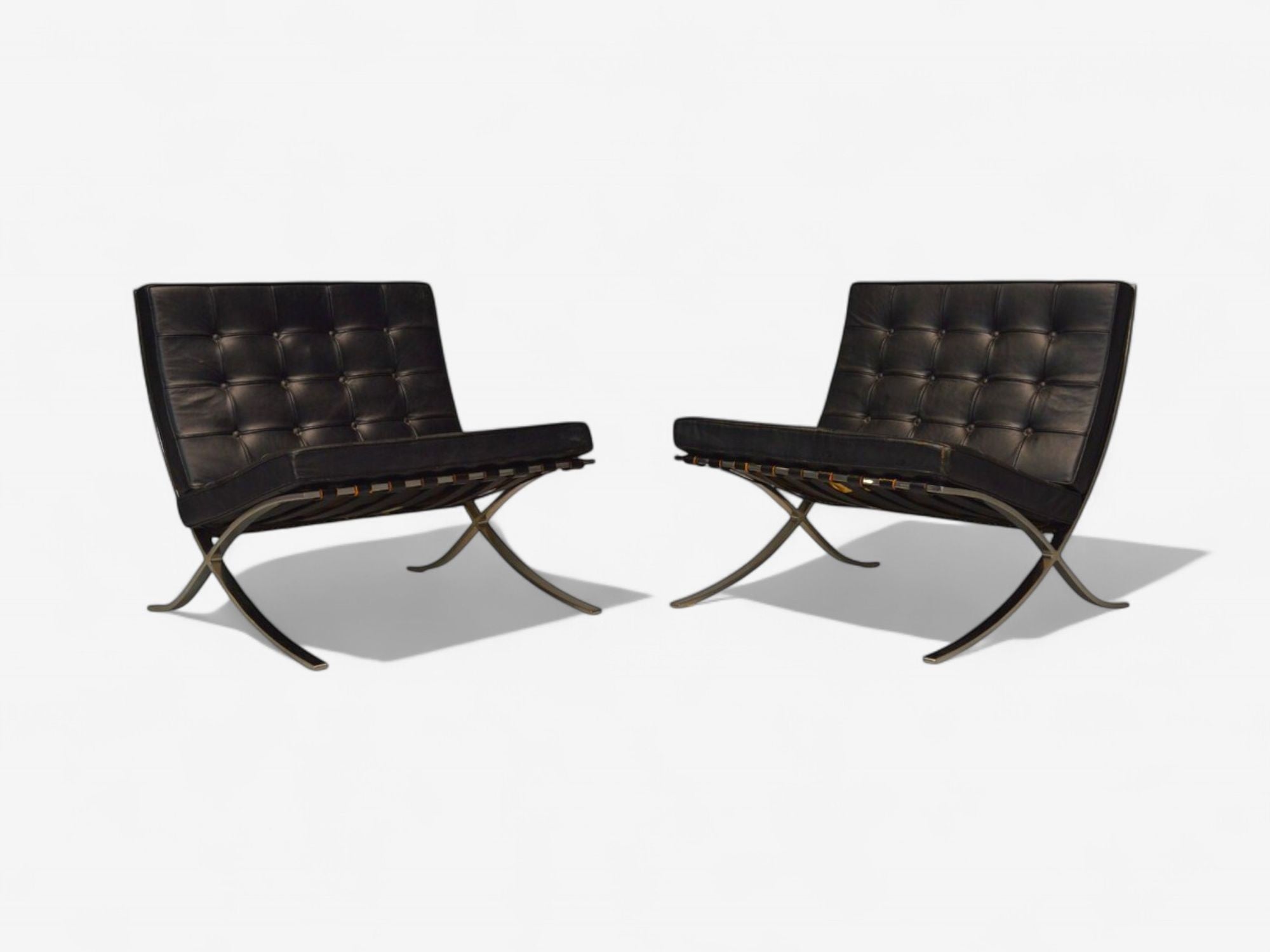 Mies van der Rohe, Black Leather, Chrome, Early Barcelona Chairs, USA, 1960s