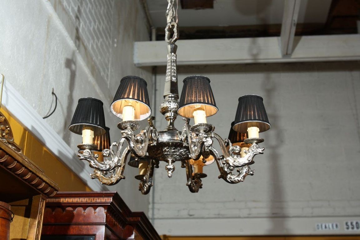 French Silver over Bronze Eight-Arm Chandelier