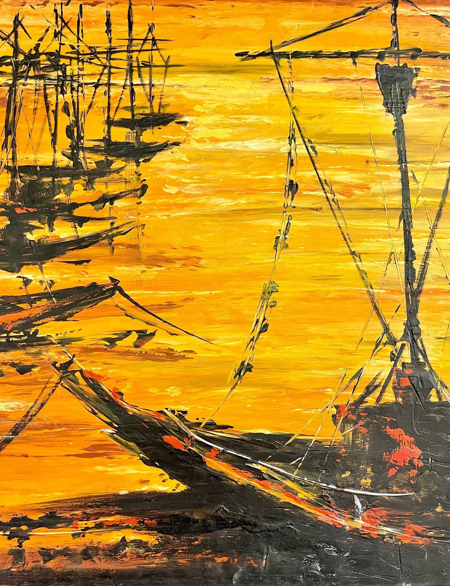 Palette Knife Oil Painting of Fishing Boats