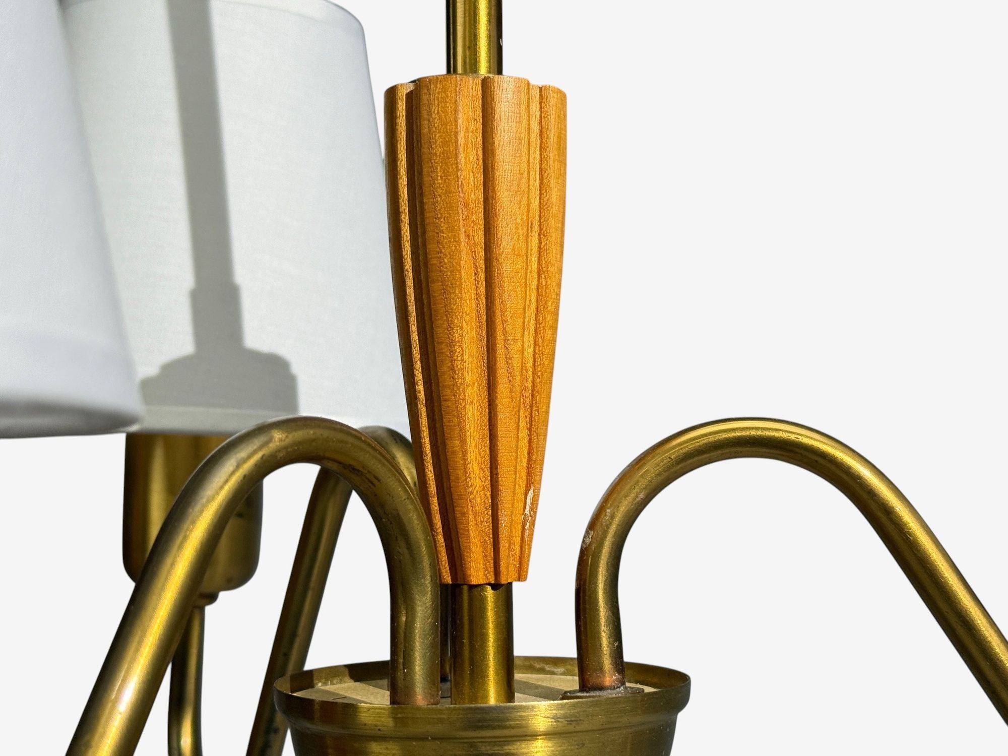 Swedish Modern, Pendant Light, Brass, Wood, Sweden, 1940s