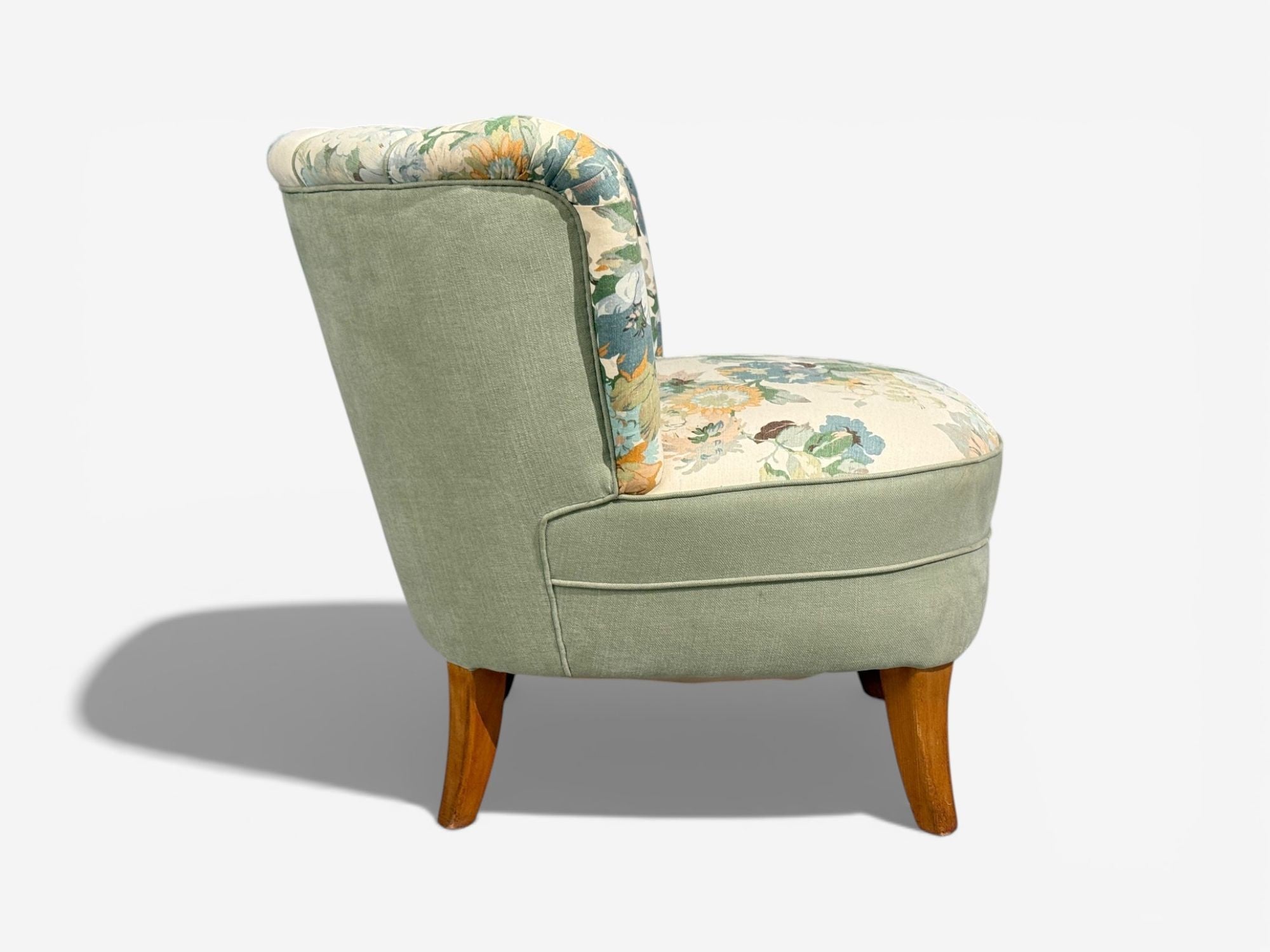 Swedish Modern, Lounge Chair, Floral Fabric, Beech, Sweden, 1950s