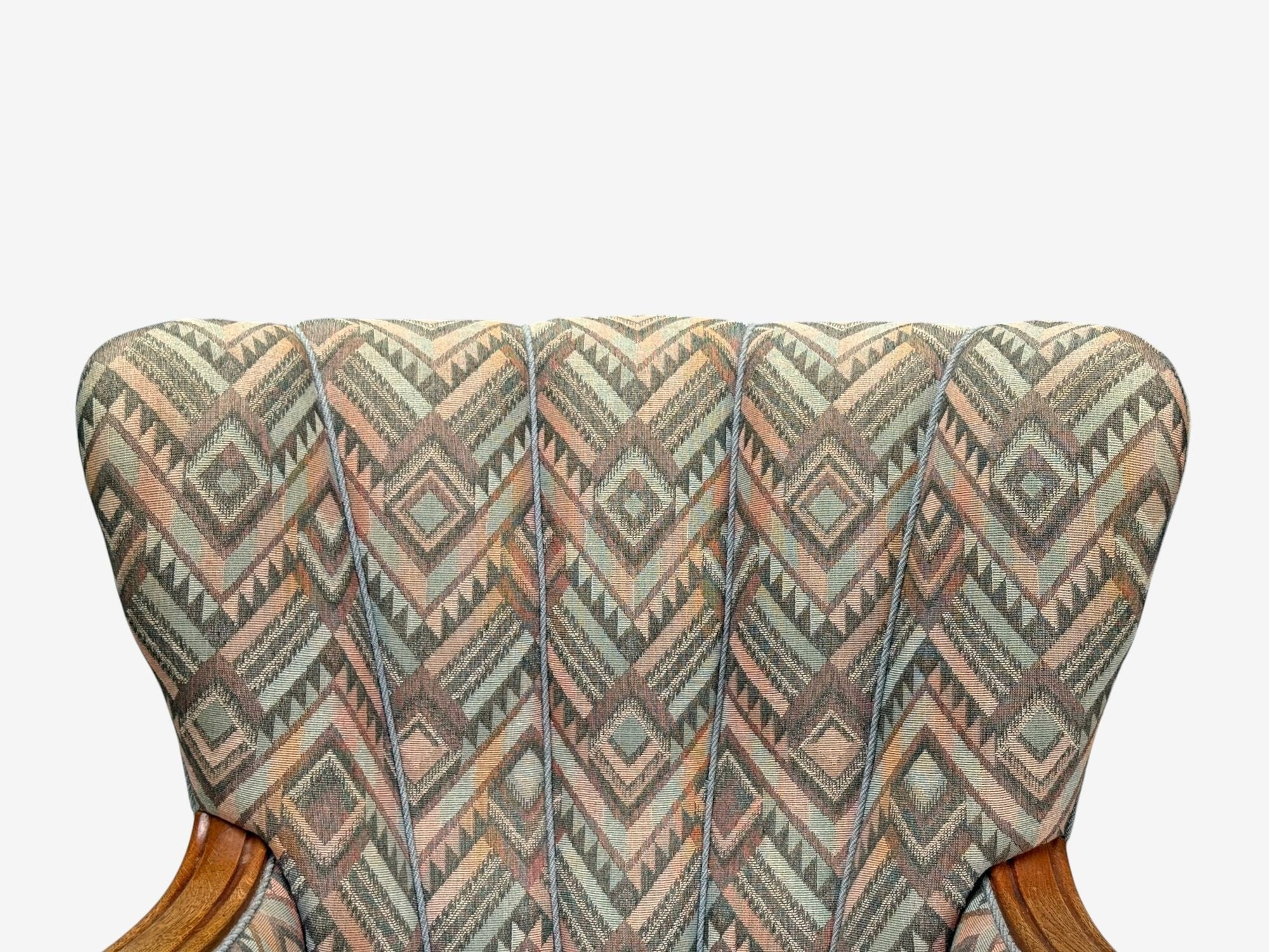 Swedish Art Deco, Stained Wood, Fabric, Organic Lounge Chairs, Sweden, 1970s