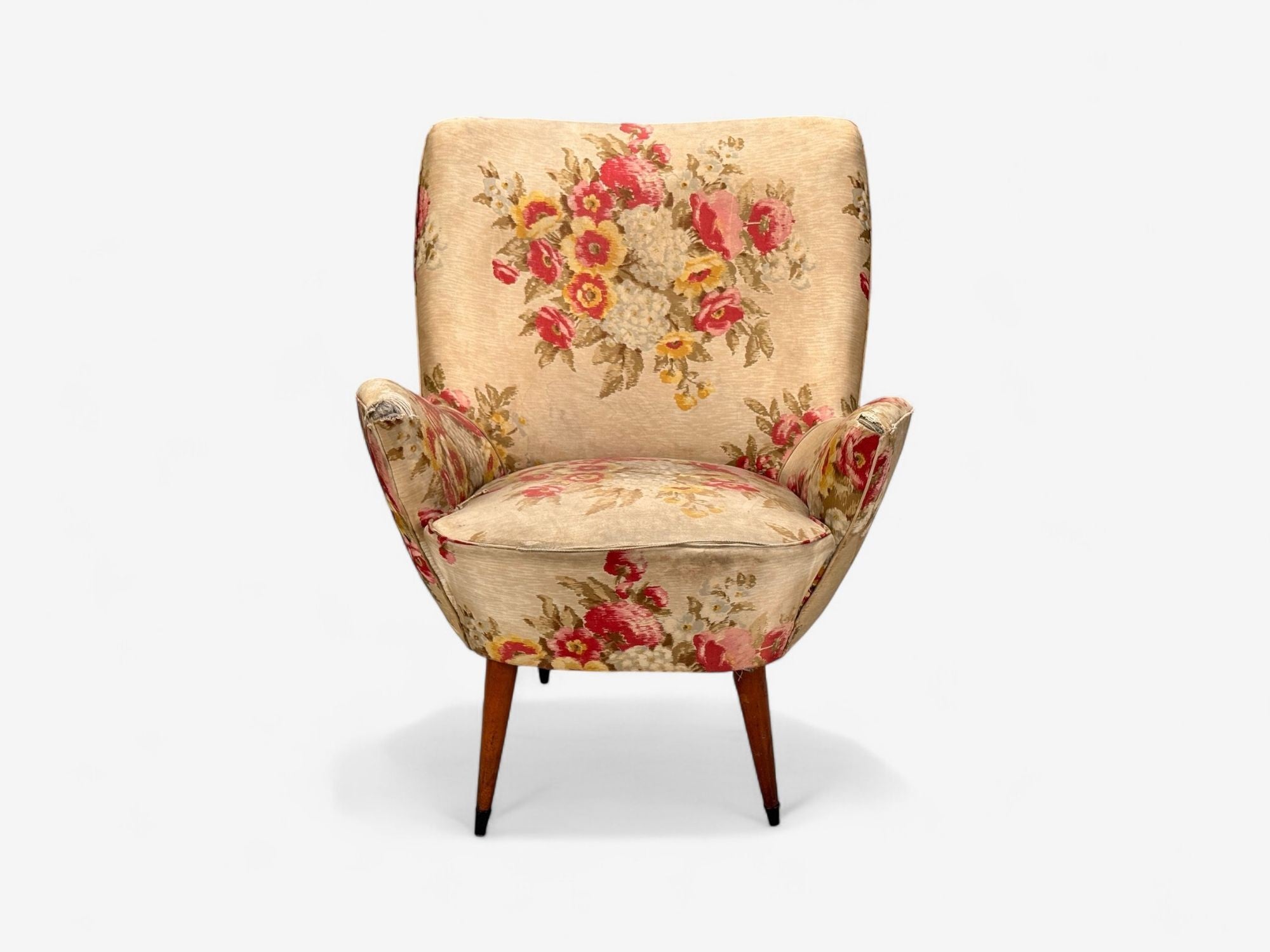 ISA Bergamo, Fabric, Wood, Brass, Organic Lounge Chairs, Italy, 1950s