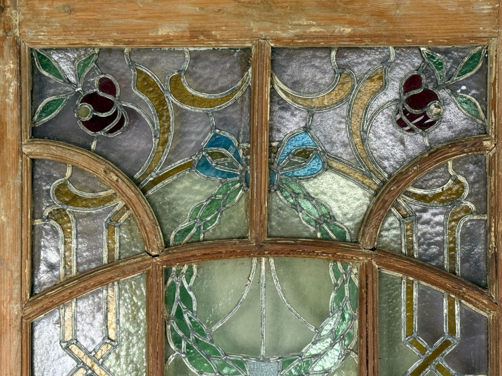 Neoclassical, Wood, Art Glass, Large Stained Glass Doors, Italy, 1930s