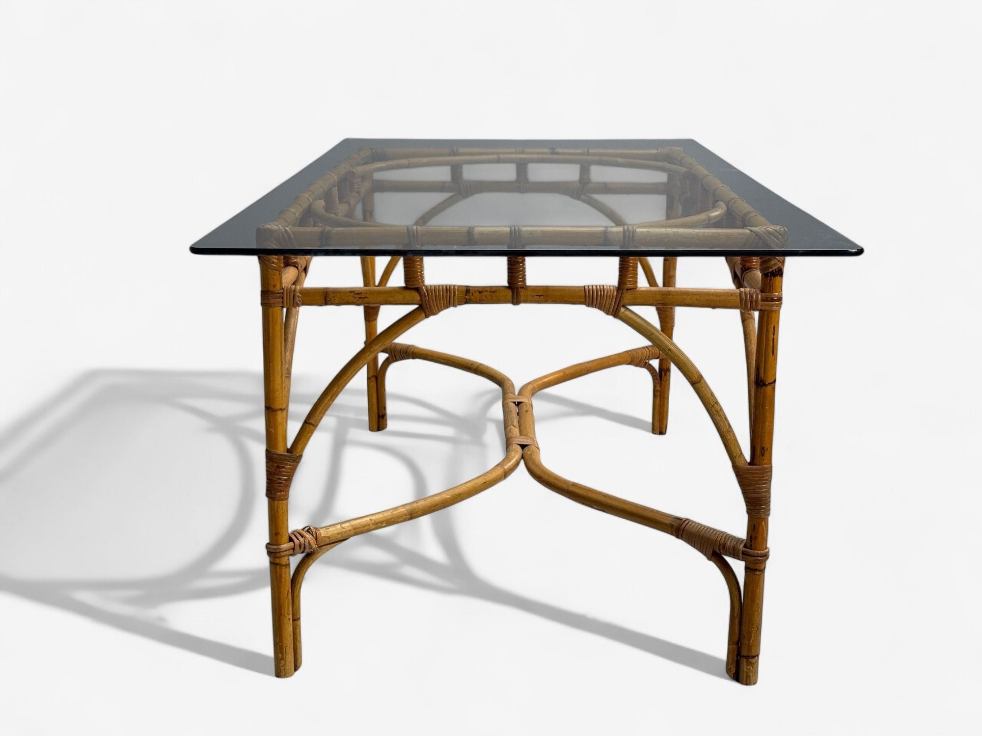 Dal Vera, Italian Modern, Bamboo, Cane, Glass, Dining Table, Italy, 1950s