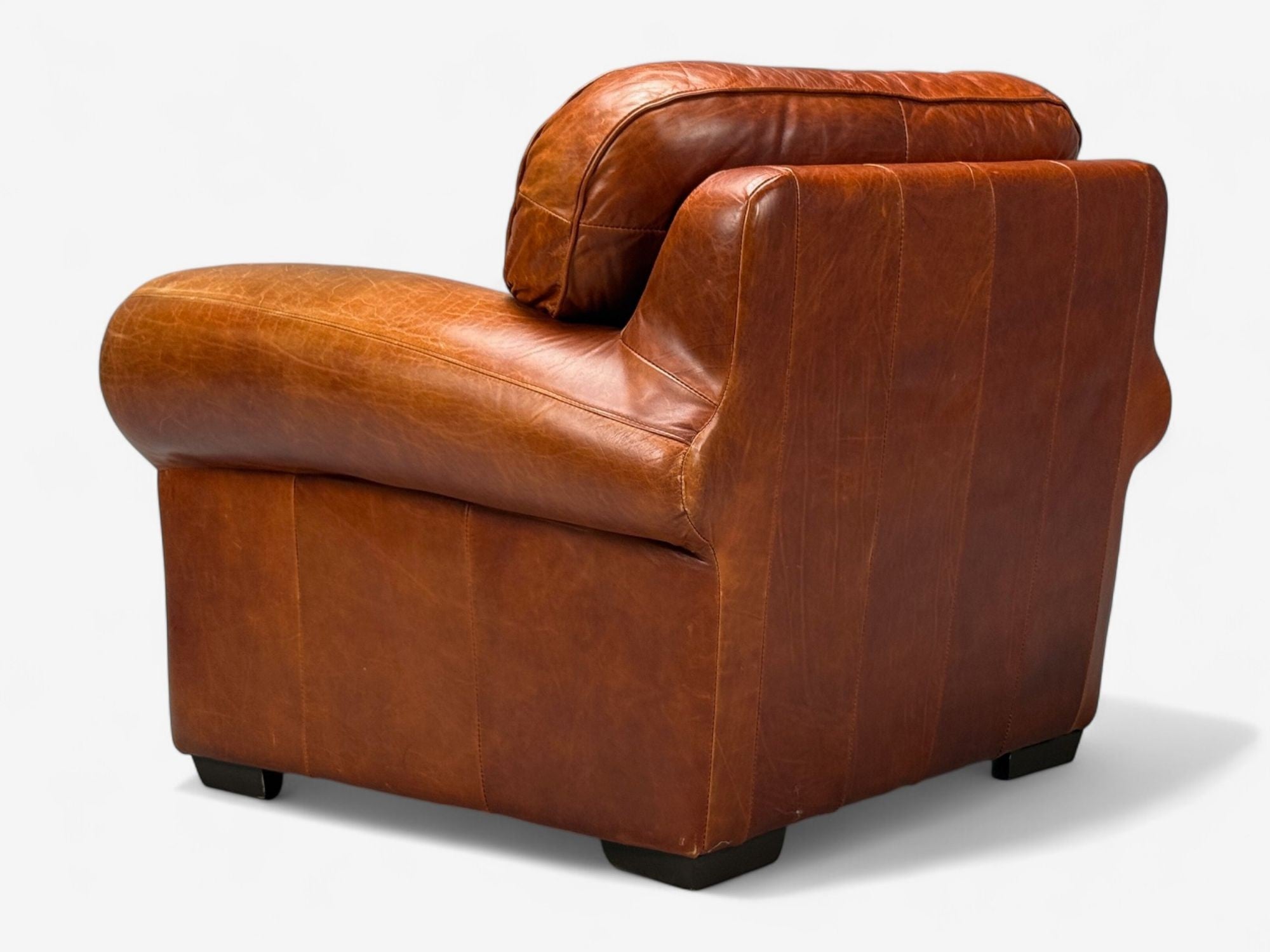 American Modern, Distressed Leather, Club Chair and Ottoman, USA, 1990s