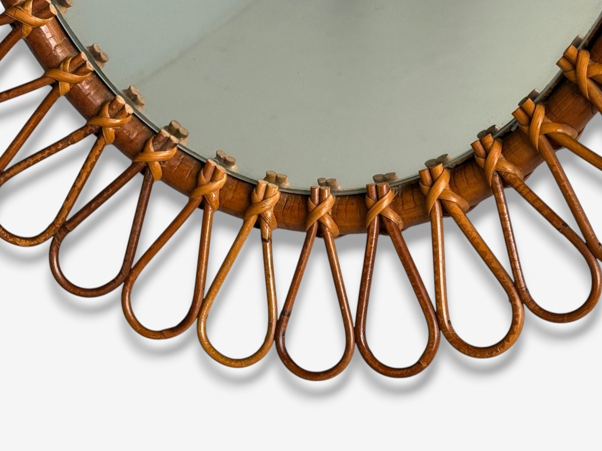 Italian Modern, Bamboo, Cane, Oval Wall Mirror, Italy, 1950s