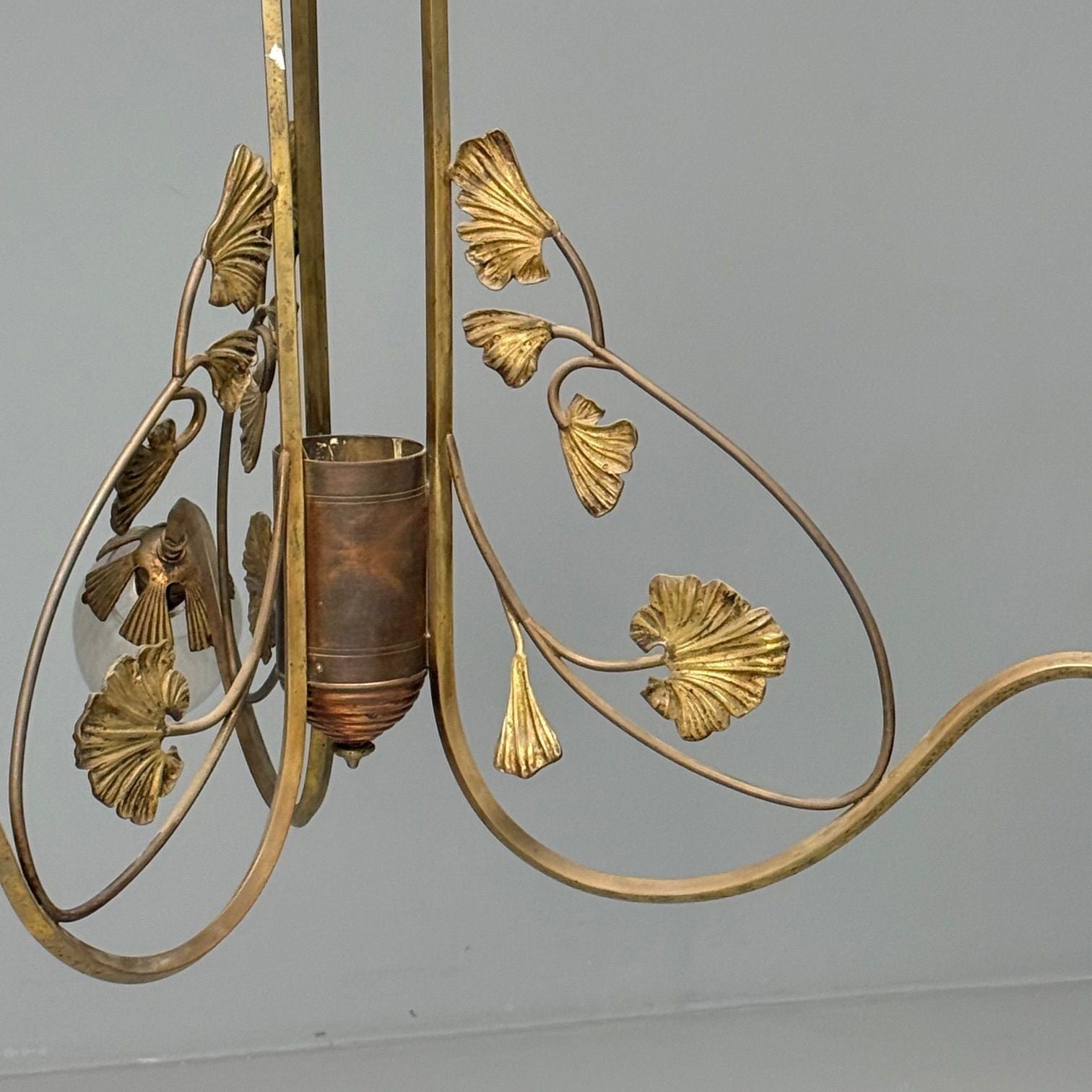 Italian Mid-Century Modern, Floral Chandelier, Brass, Copper, Italy, 1920s