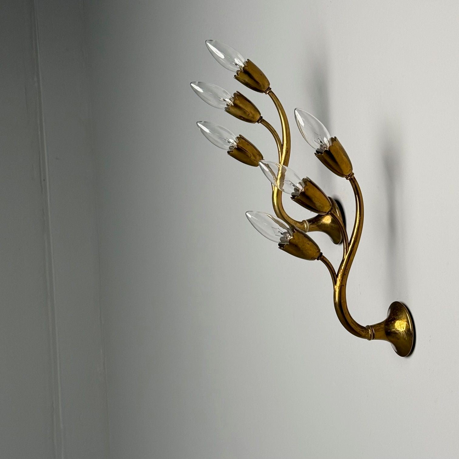 Gio Ponti Attr., Italian Mid-Century Modern, Wall Sconces, Brass, Flower Shape
