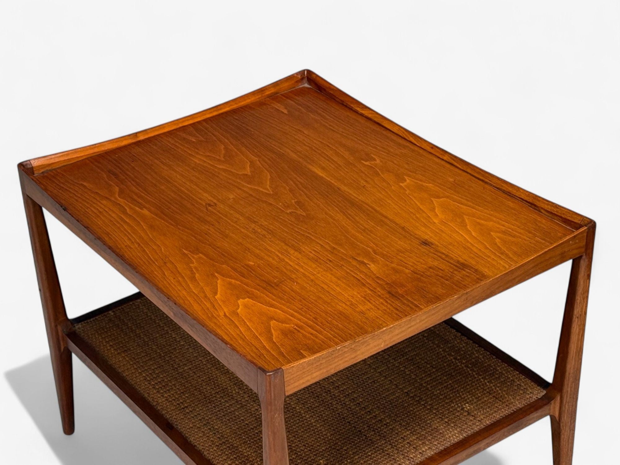 Heritage, American Modern, Walnut, Cane, End Tables, USA, 1960s