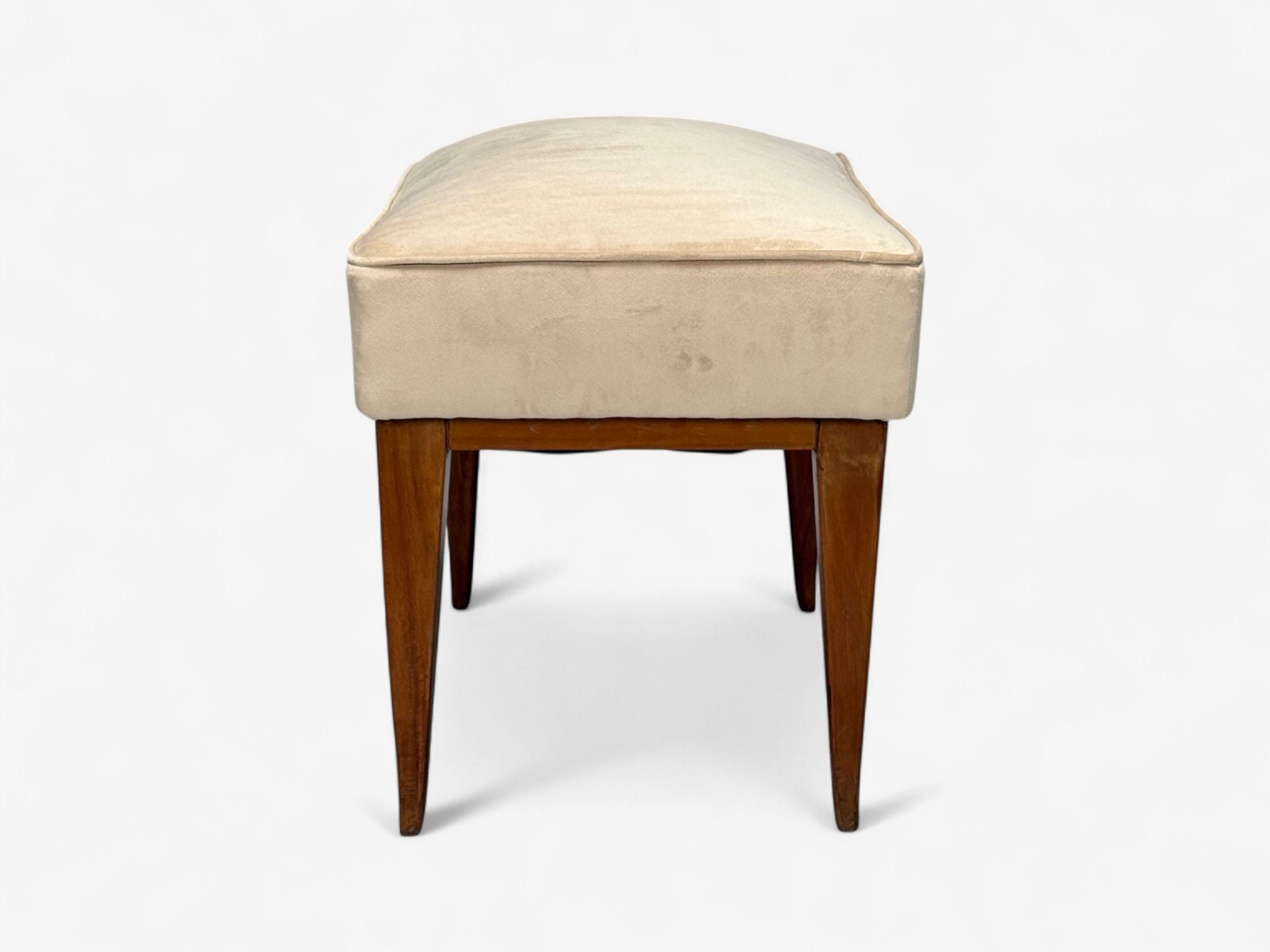Guglielmo Pecorini, Stained Wood, Beige Velvet, Ottoman, Italy, 1950s