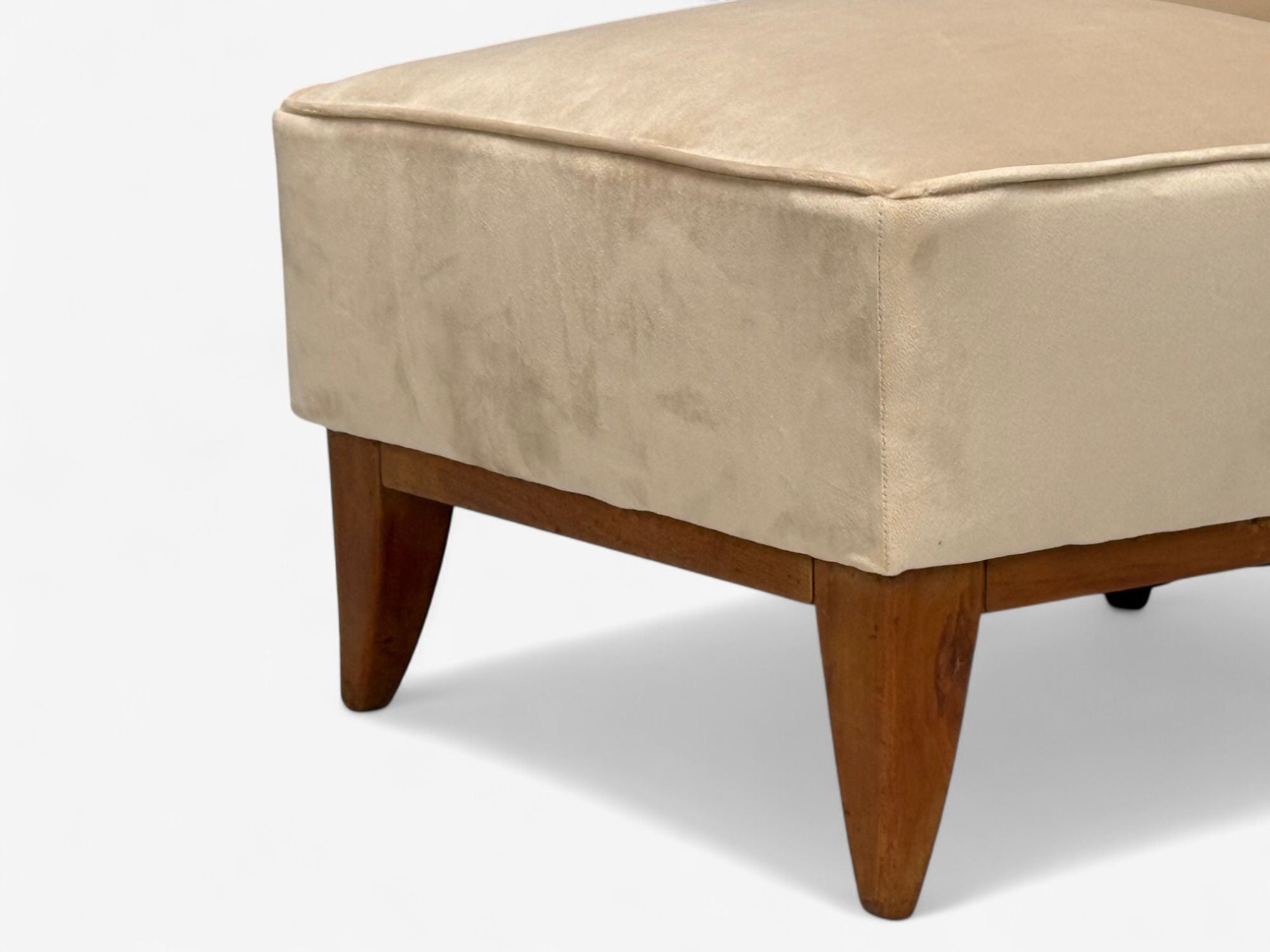Guglielmo Pecorini, Stained Wood, Beige Velvet, Low Lounge Chair, Italy, 1950s