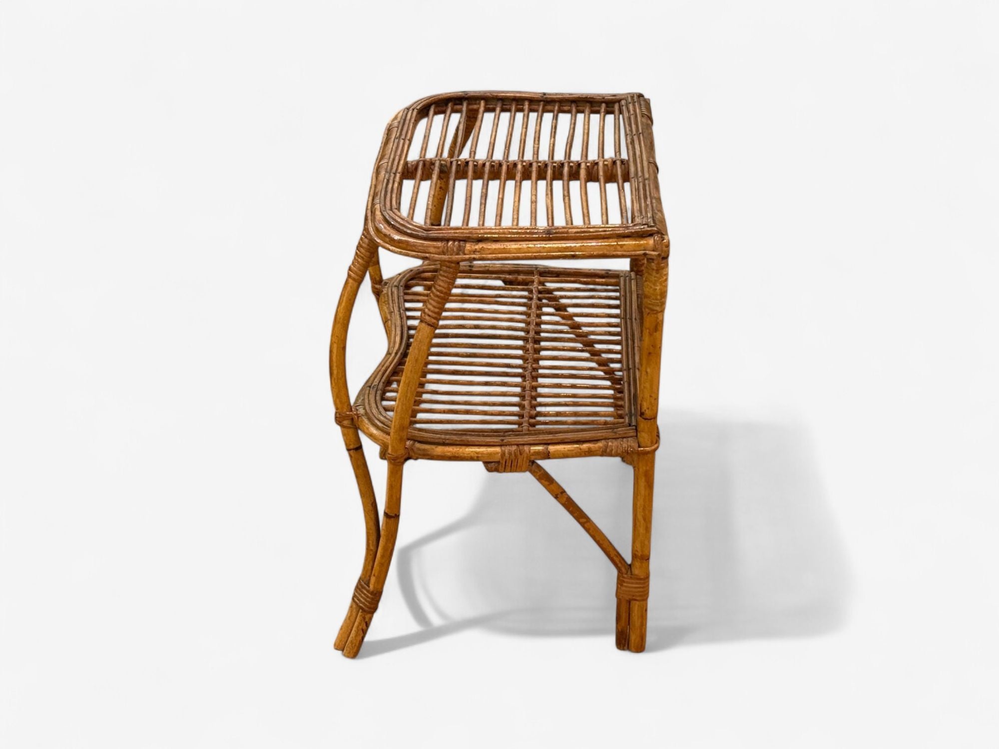 Italian Modern, Rattan, Bamboo, Cane, Side Table, Italy, 1960s