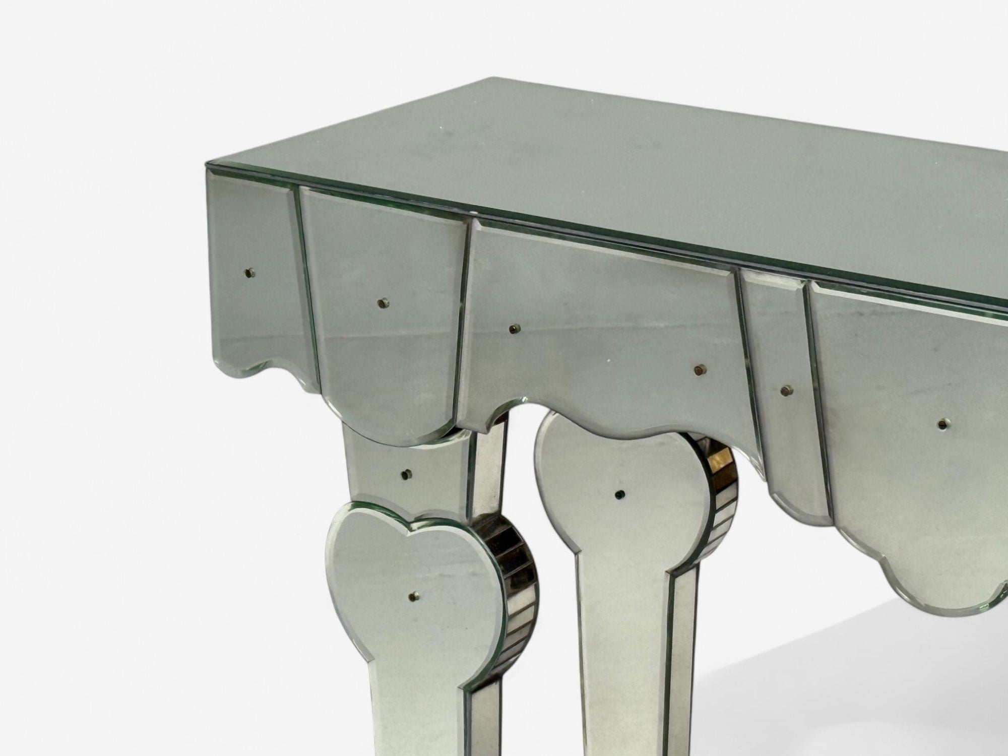 French Art Deco Style, Antique Glass, Painted Wood, Mirrored Console Tables