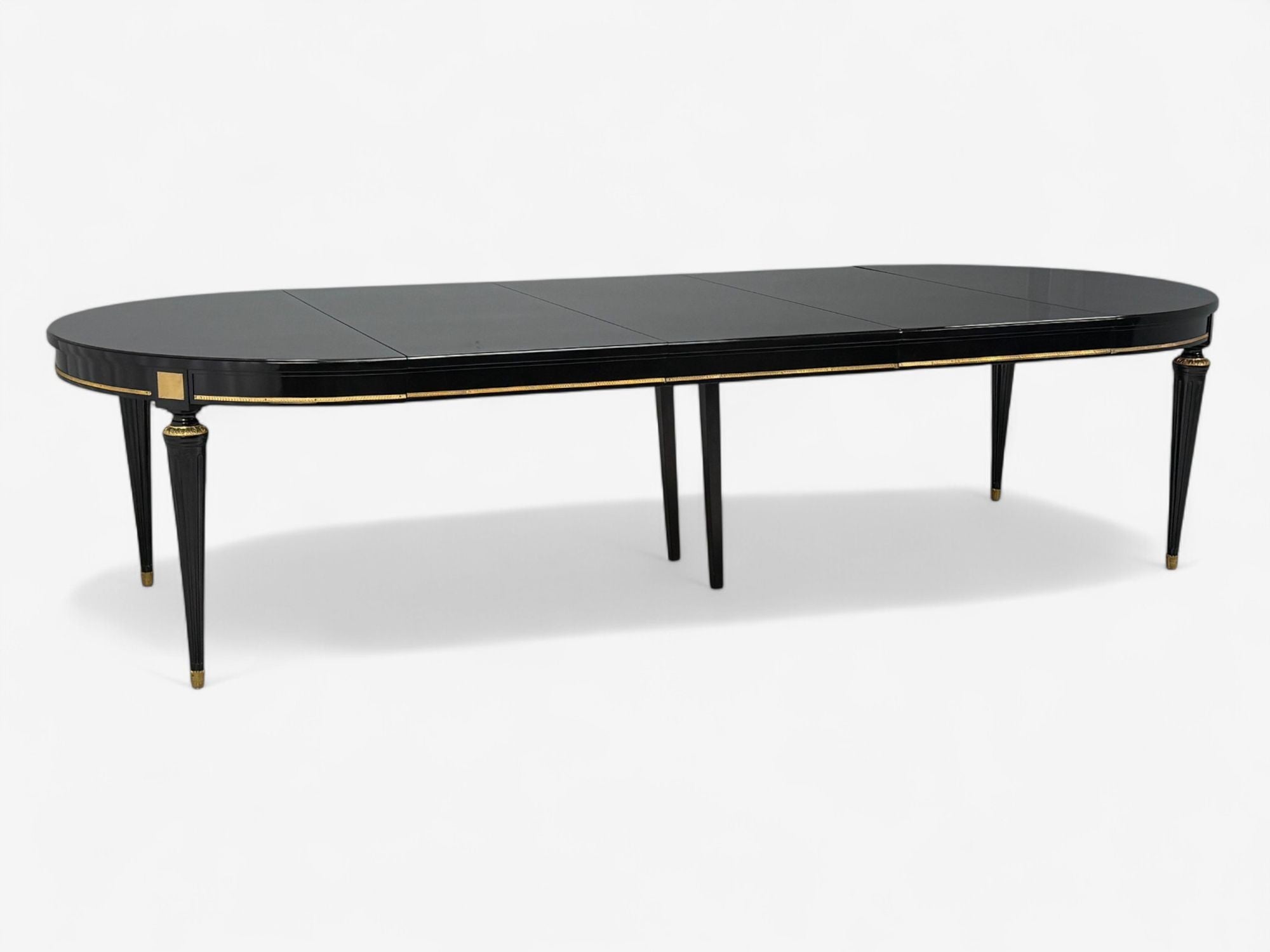 Hollywood Regency, Black Lacquer, Bronze, Ebonized Dining Table, France, 1940s