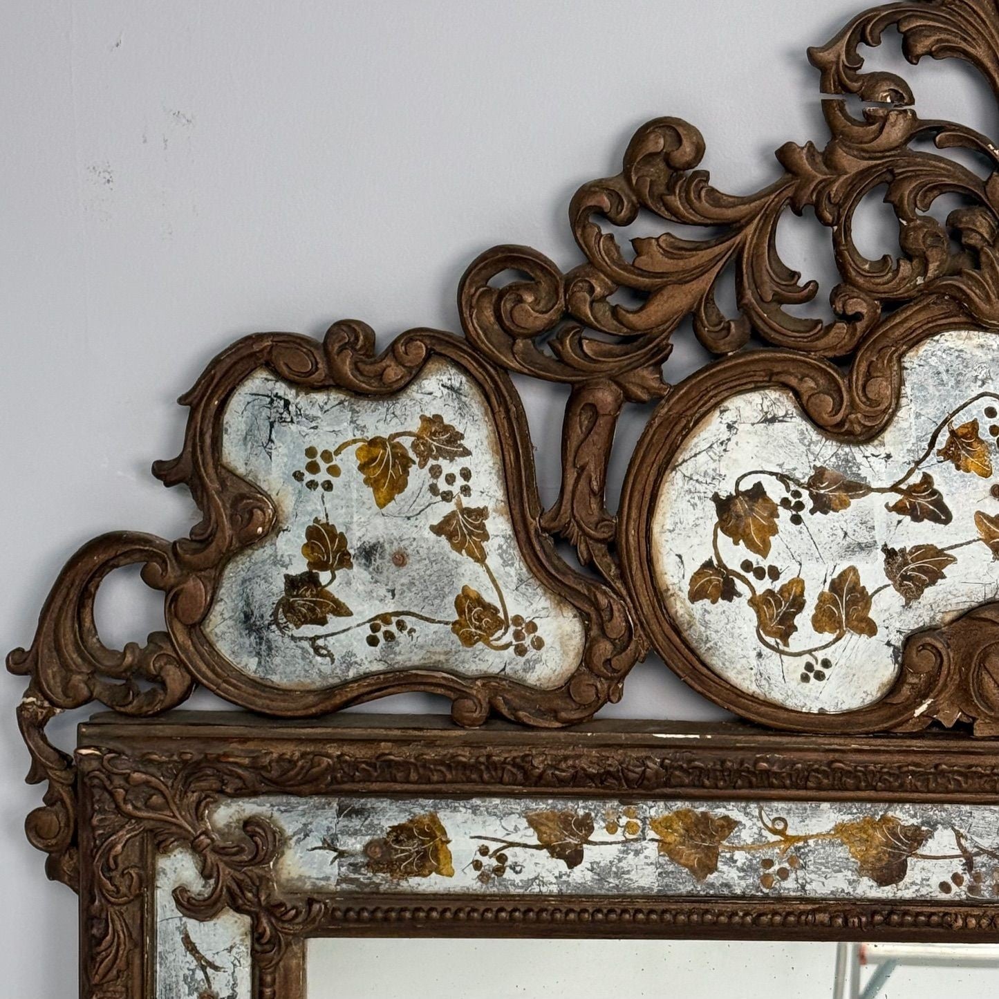 Maison Jansen, Hollywood Regency, Eglomise Wall Mirror, Gesso, Etched Glass