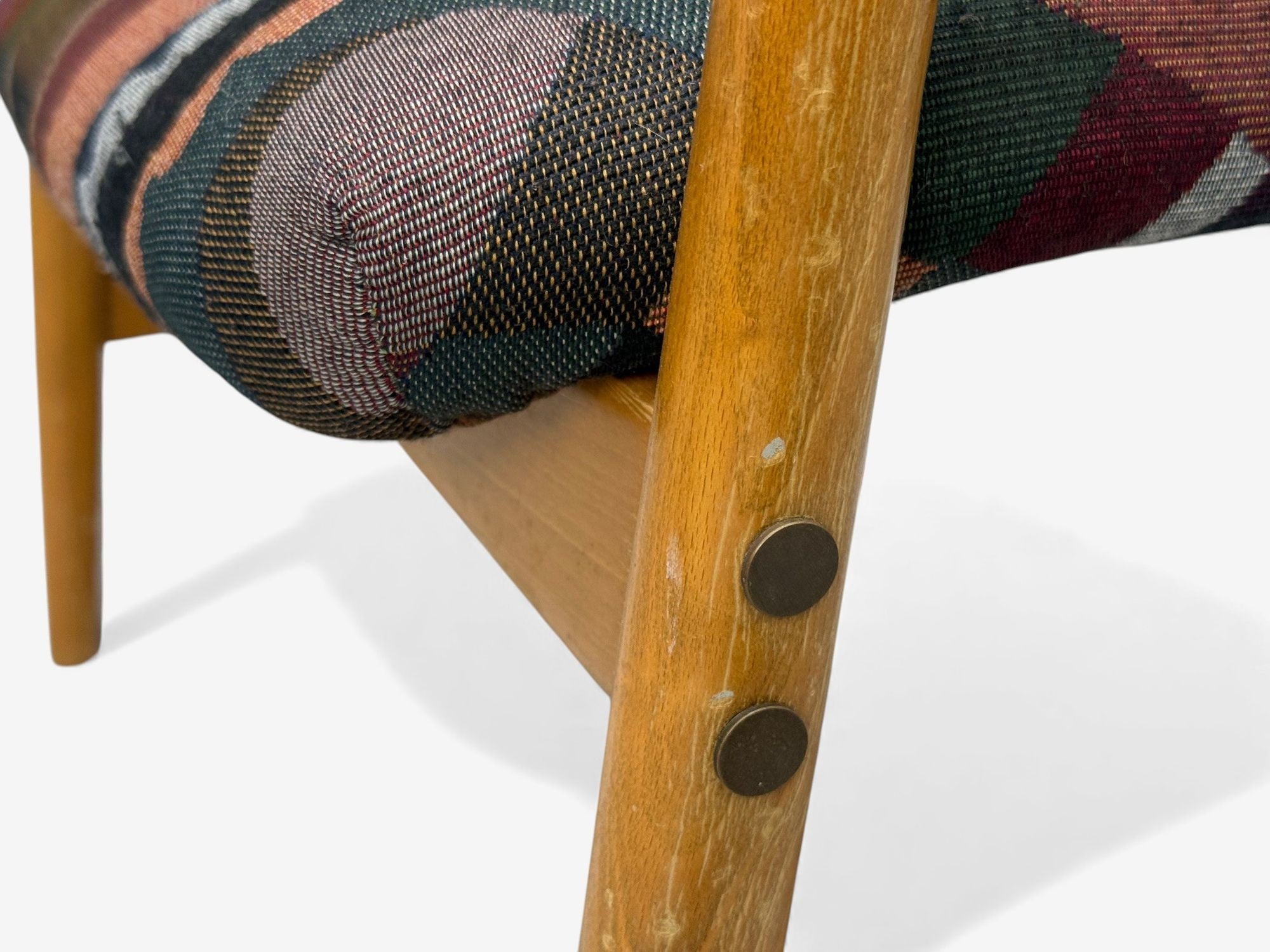 Danish Modern, Aztec Fabric, Light Stained Wood, Footstool, Denmark, 1950s