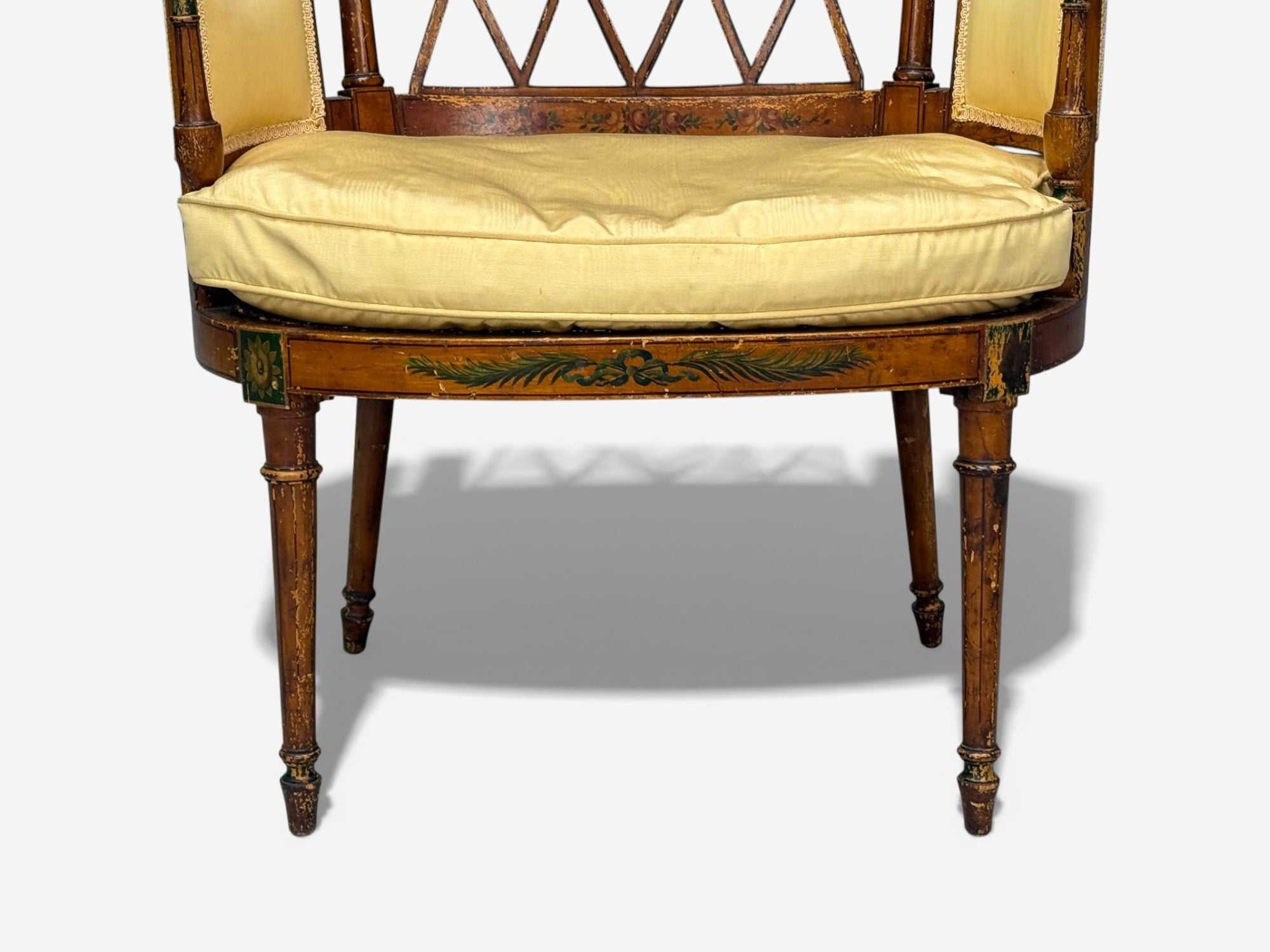 Adams Style, Chair and Ottoman, Painted Wood, Fabric, USA, 1930s