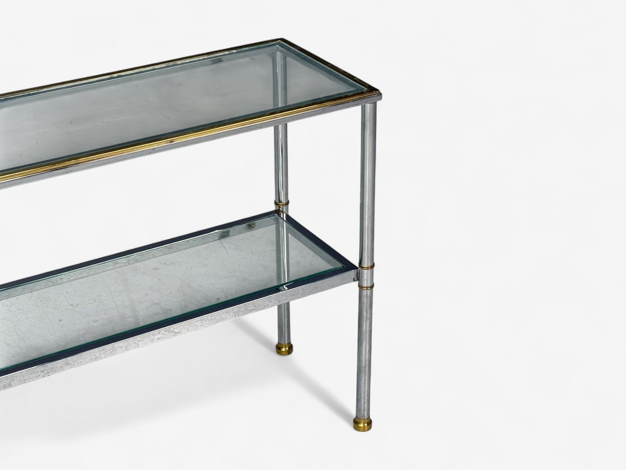 Maison Jansen Style, Steel, Brass, Glass, Console Table, France, 1970s