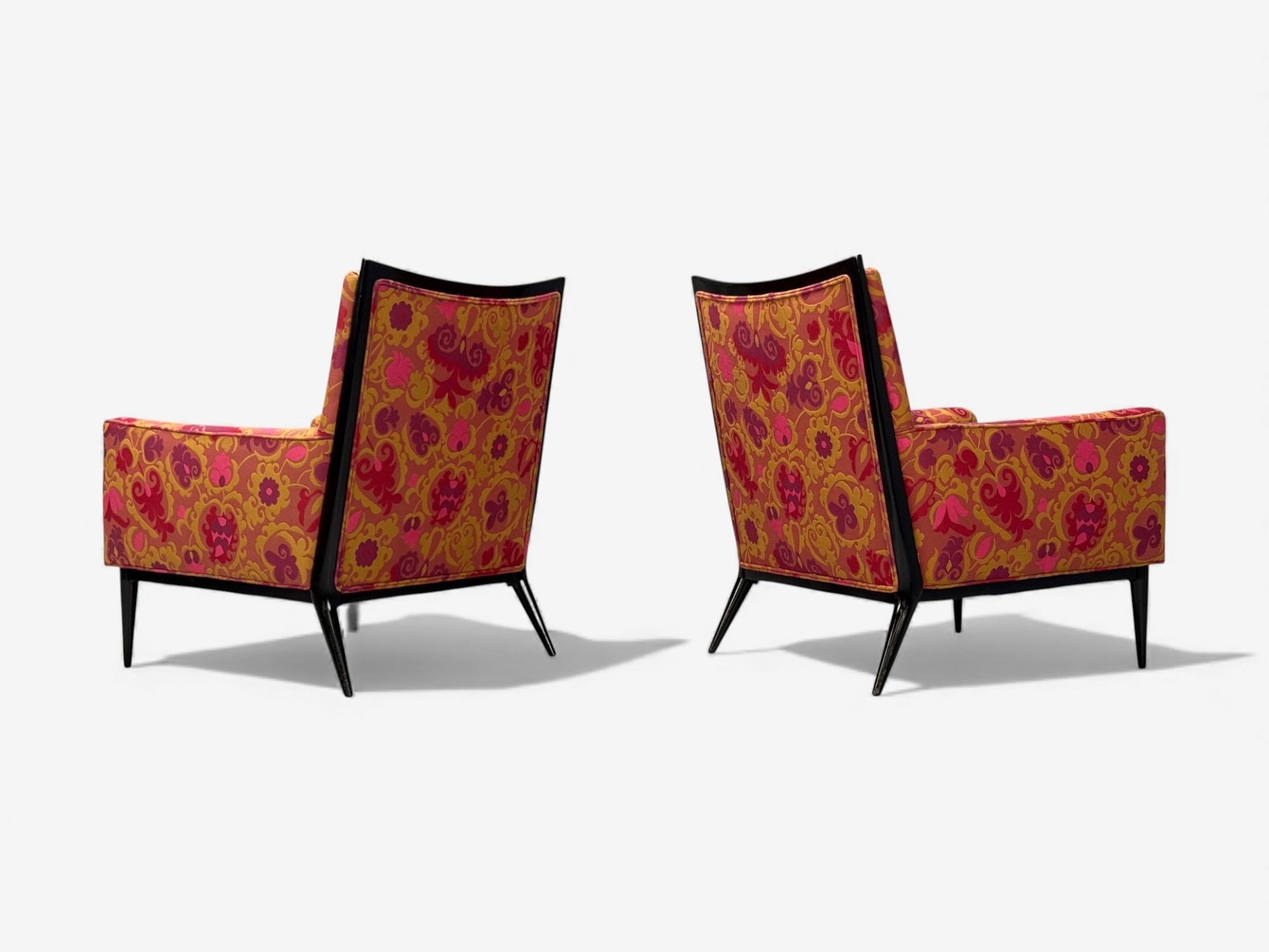 Paul McCobb, Ebonized Wood, Fabric, Lounge Chairs, USA, 1950s