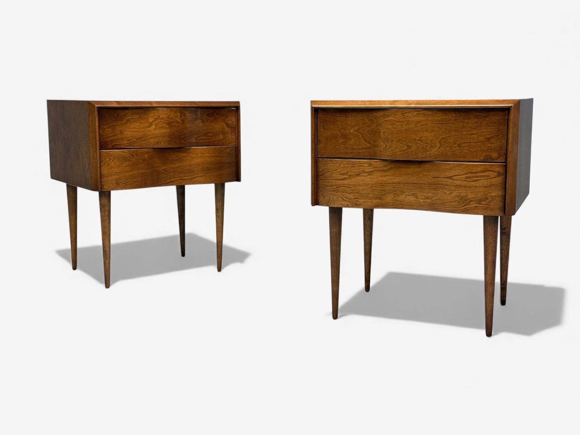 Edmond J Spence, Swedish Modern, Maple, Rare Wave Nightstands, 1950s