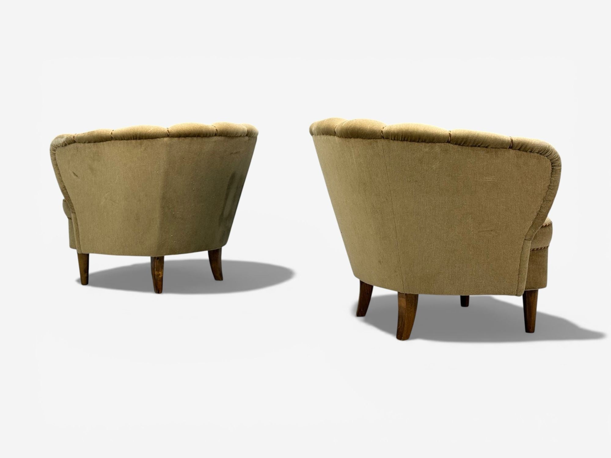 Finnish Modern, Lounge Chairs, Beige Velvet, Wood, Finland, 1950s