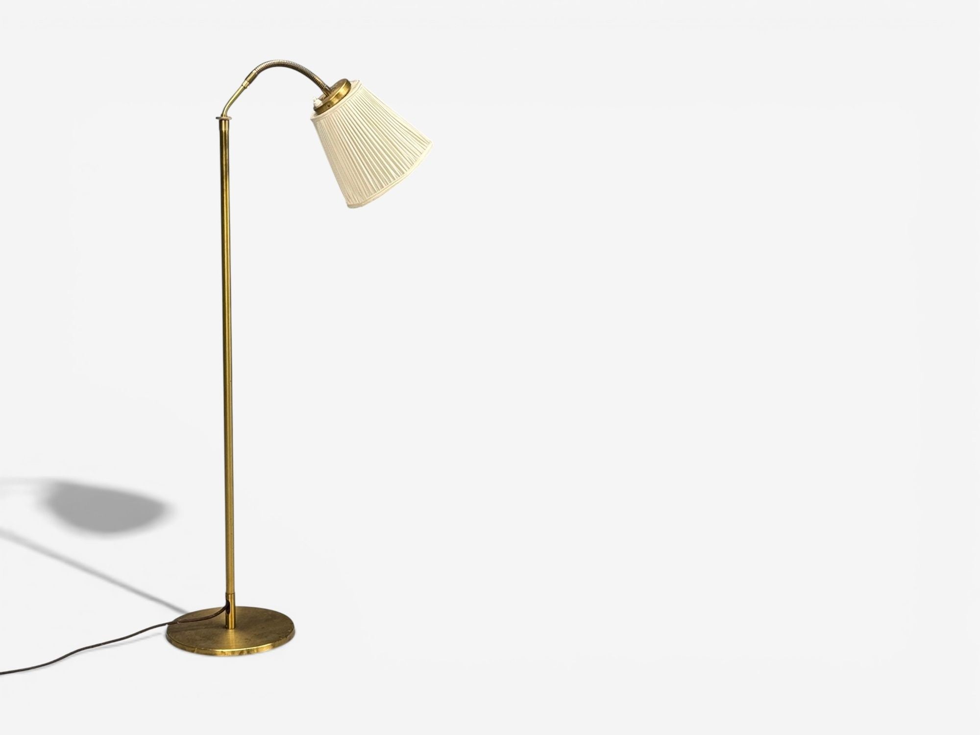 H.W. Armatur, Swedish Modern, Floor Lamp, Brass, Fabric, Sweden, 1940s