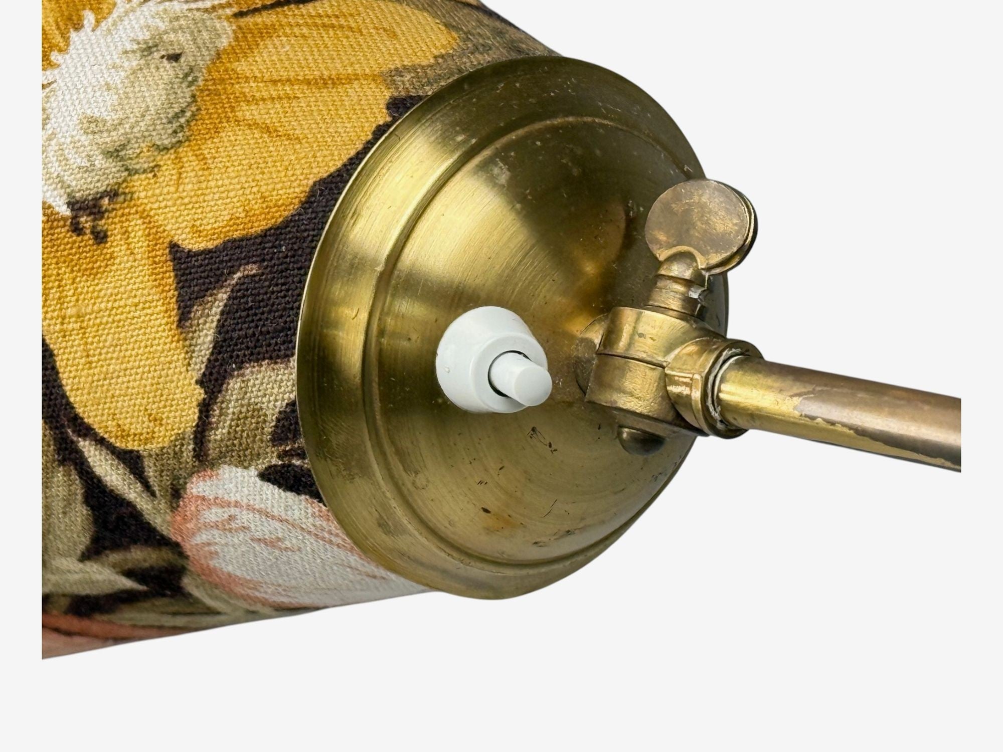Corona Belysning, Floor Lamp, Wood, Brass, Fabric, Sweden, 1940s