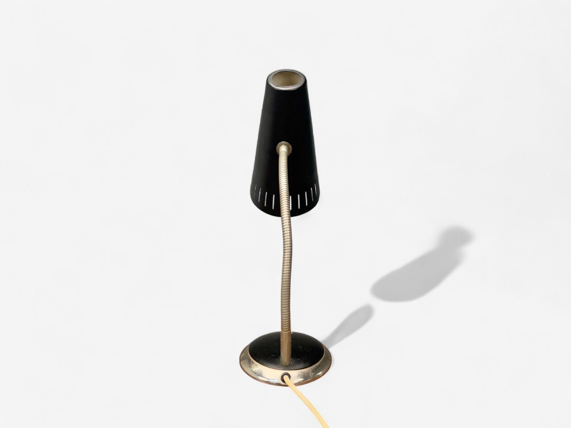 Swedish Modern, Black Lacquered Metal, Adjustable Desk Lamp, Sweden, 1950s