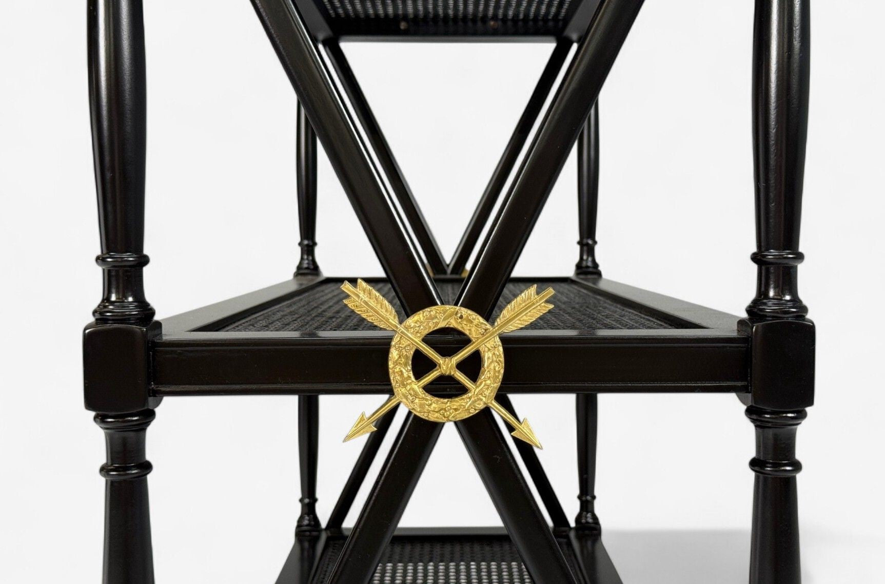 Federal Style, Painted Wood, Cane, Ebonized Bar Cart, USA, 1970s