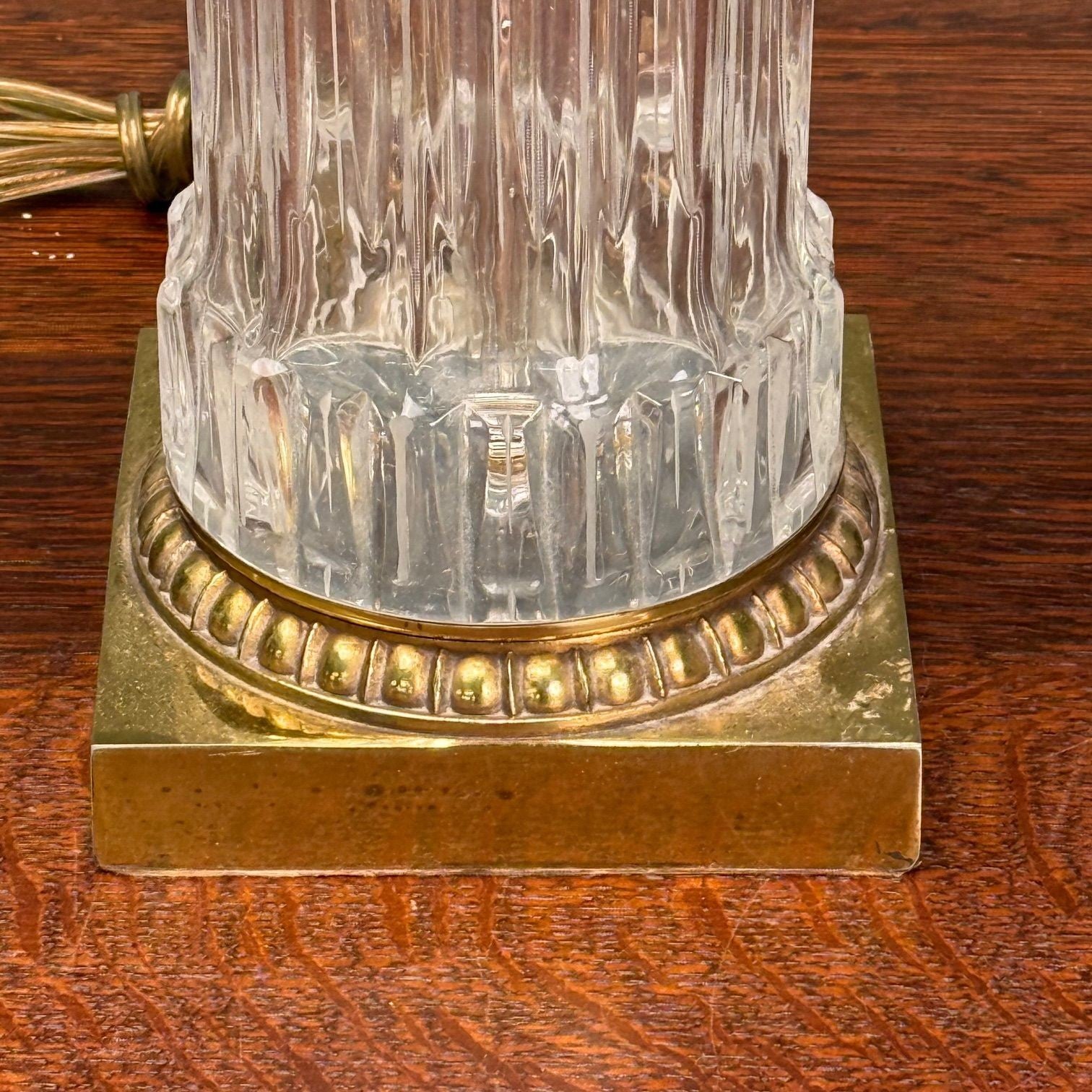 Hollywood Regency Style, Table Lamps, Fluted Crystal, Gilt Metal, USA, 1980s